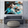 Aquatic Silk 140cm x 100cm Aqua Black Textured Abstract Painting (SOLD)-Abstract-Franko-[Franko]-[huge_art]-[Australia]-Franklin Art Studio