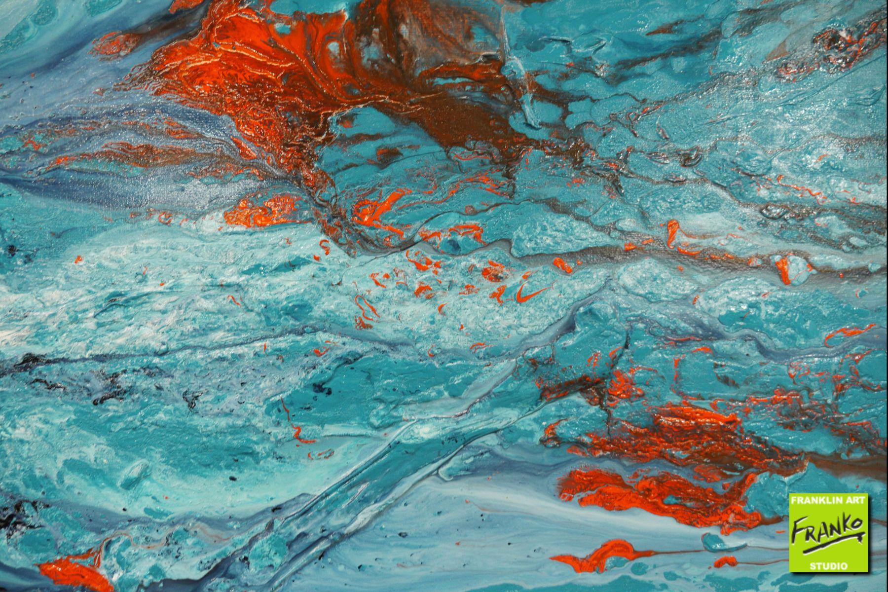 Aquatic Silk 190cm x 100cm Blue Orange Textured Abstract Painting (SOLD)