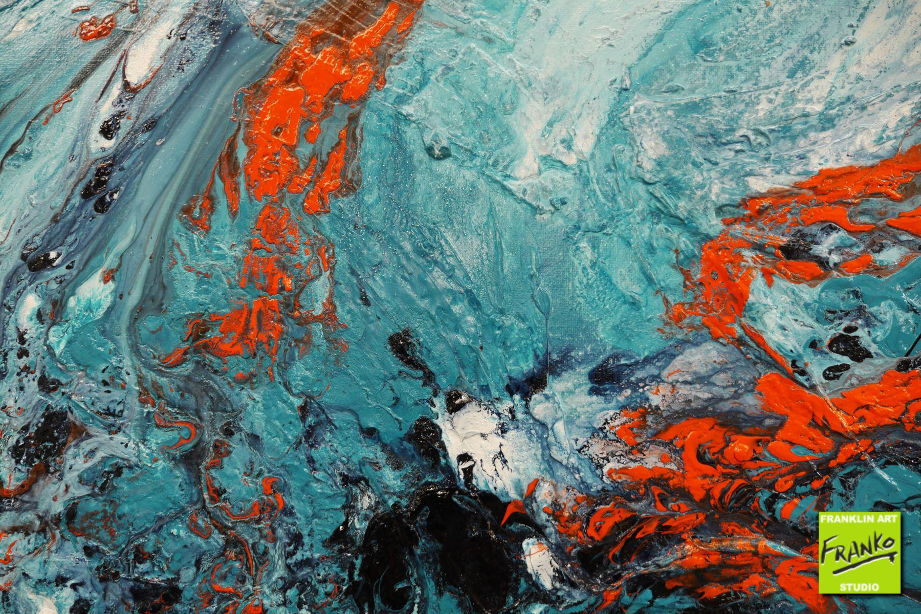 Aquatic Silk 190cm x 100cm Blue Orange Textured Abstract Painting (SOLD)-Abstract-[Franko]-[Artist]-[Australia]-[Painting]-Franklin Art Studio