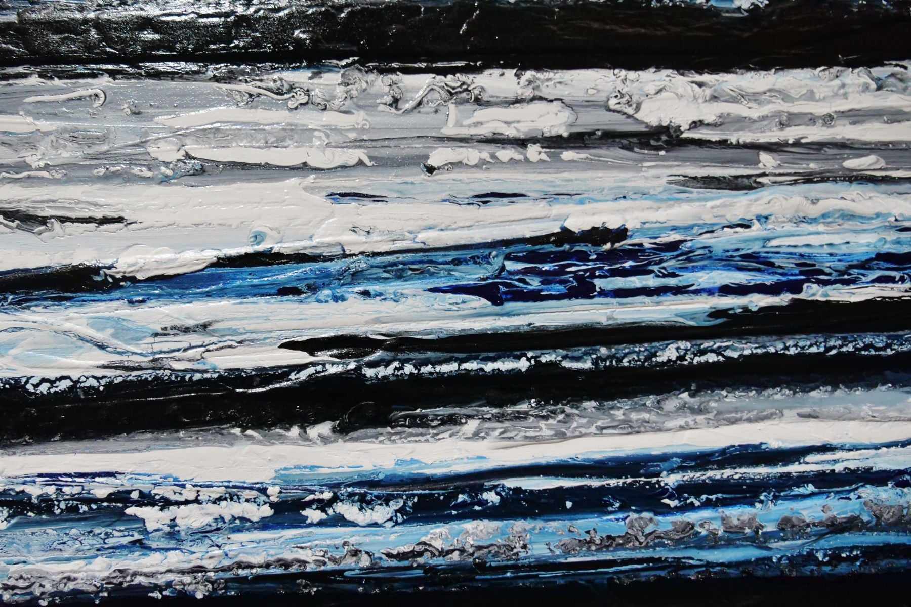 Arctic Prush 200cm x 80cm Black White Blue Textured Abstract Painting (SOLD)-Abstract-[Franko]-[Artist]-[Australia]-[Painting]-Franklin Art Studio