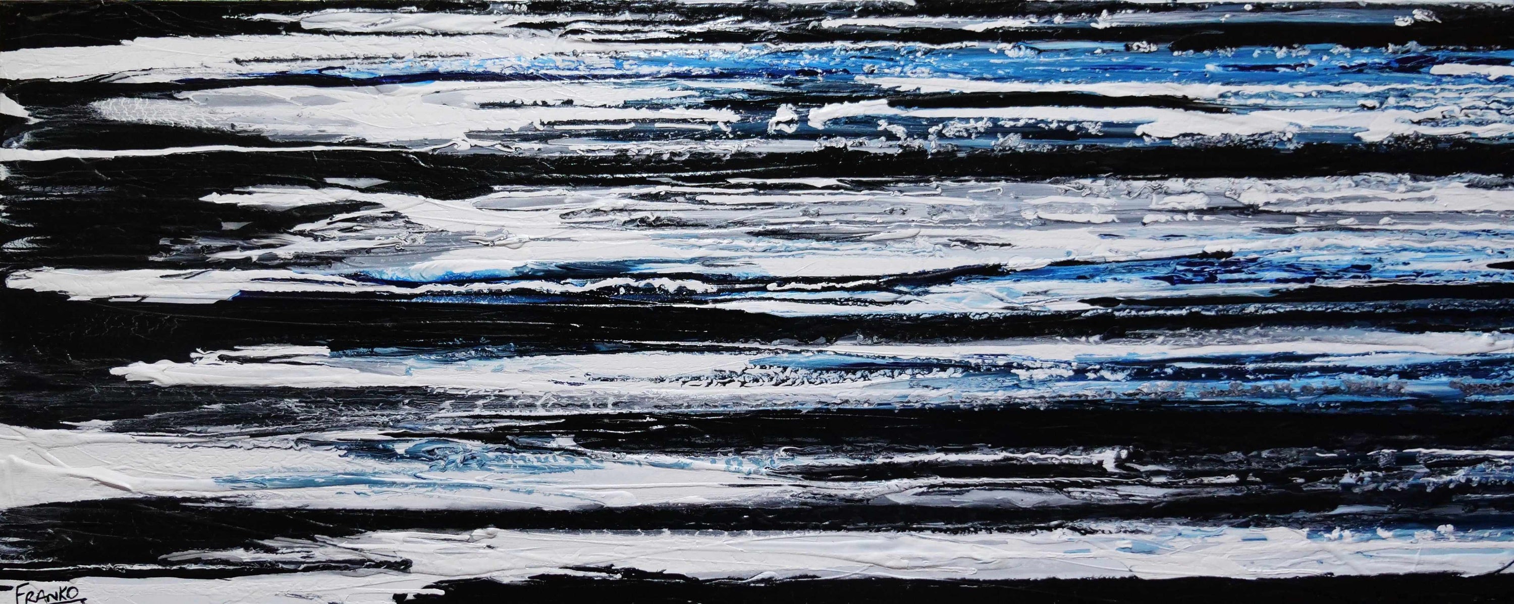 Arctic Prush 200cm x 80cm Black White Blue Textured Abstract Painting (SOLD)-Abstract-Franko-[Franko]-[Australia_Art]-[Art_Lovers_Australia]-Franklin Art Studio