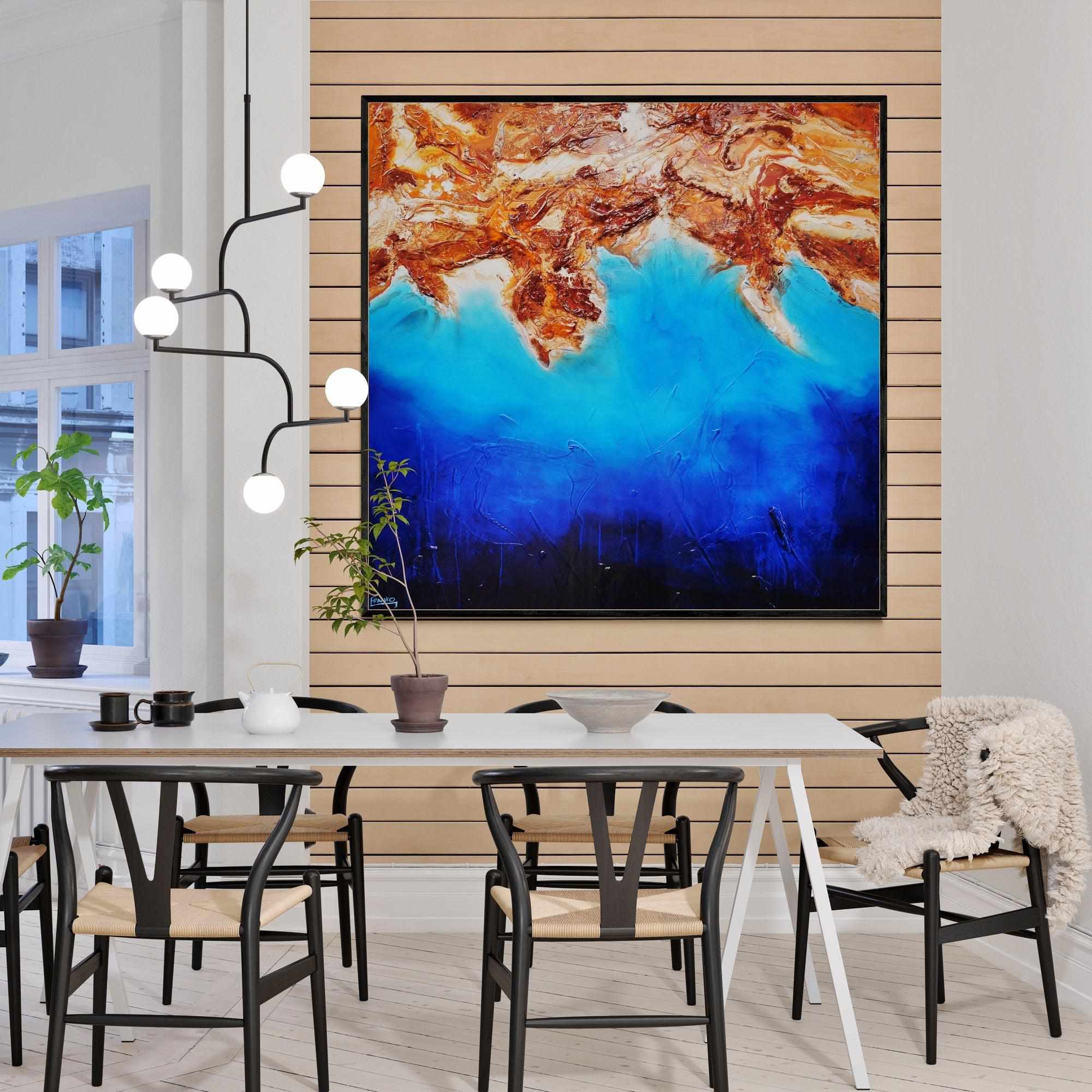 Arid Coast 150cm x 150cm Blue Oxide Textured Abstract Painting-Abstract-Franko-[franko_art]-[beautiful_Art]-[The_Block]-Franklin Art Studio