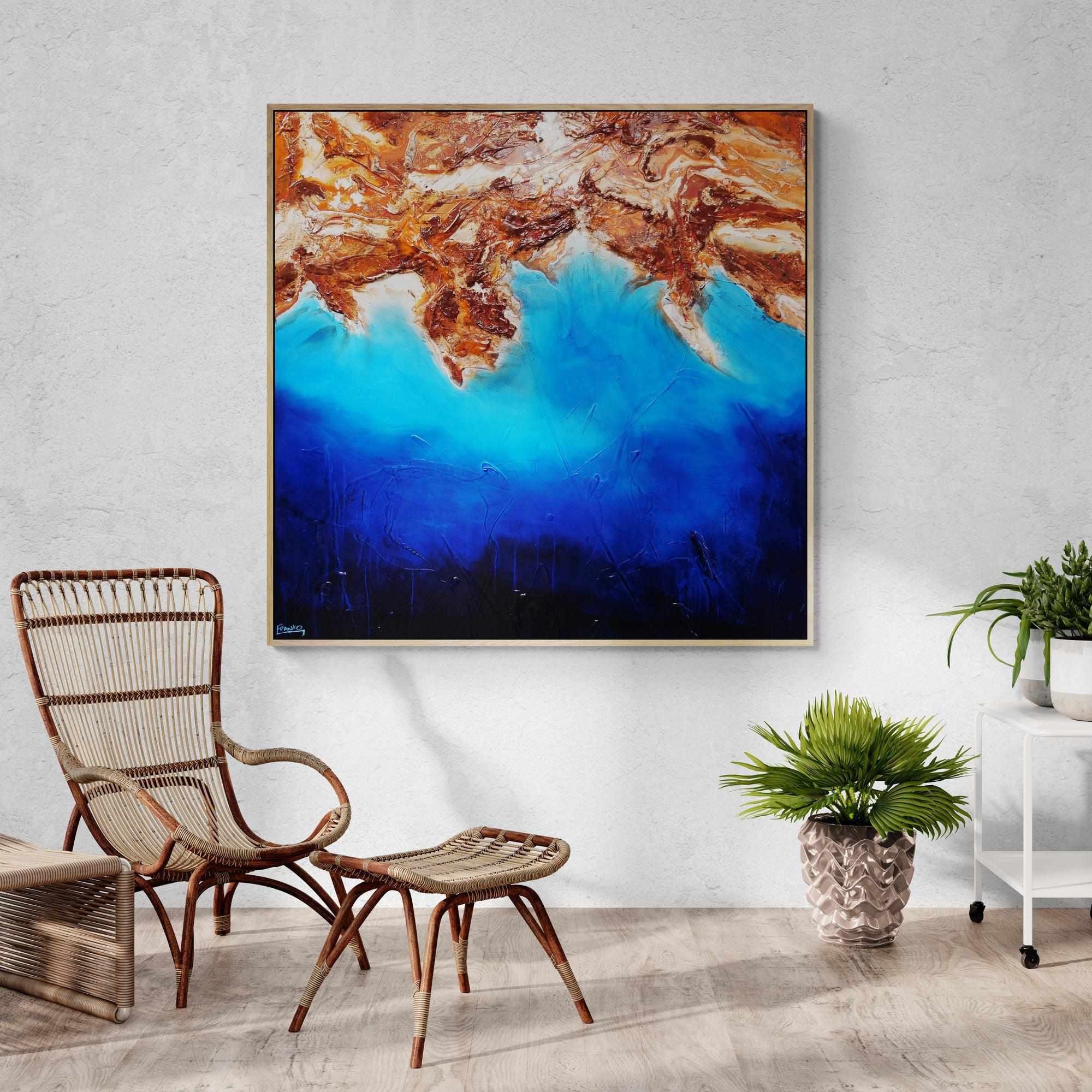 Arid Coast 150cm x 150cm Blue Oxide Textured Abstract Painting-Abstract-Franko-[Franko]-[huge_art]-[Australia]-Franklin Art Studio