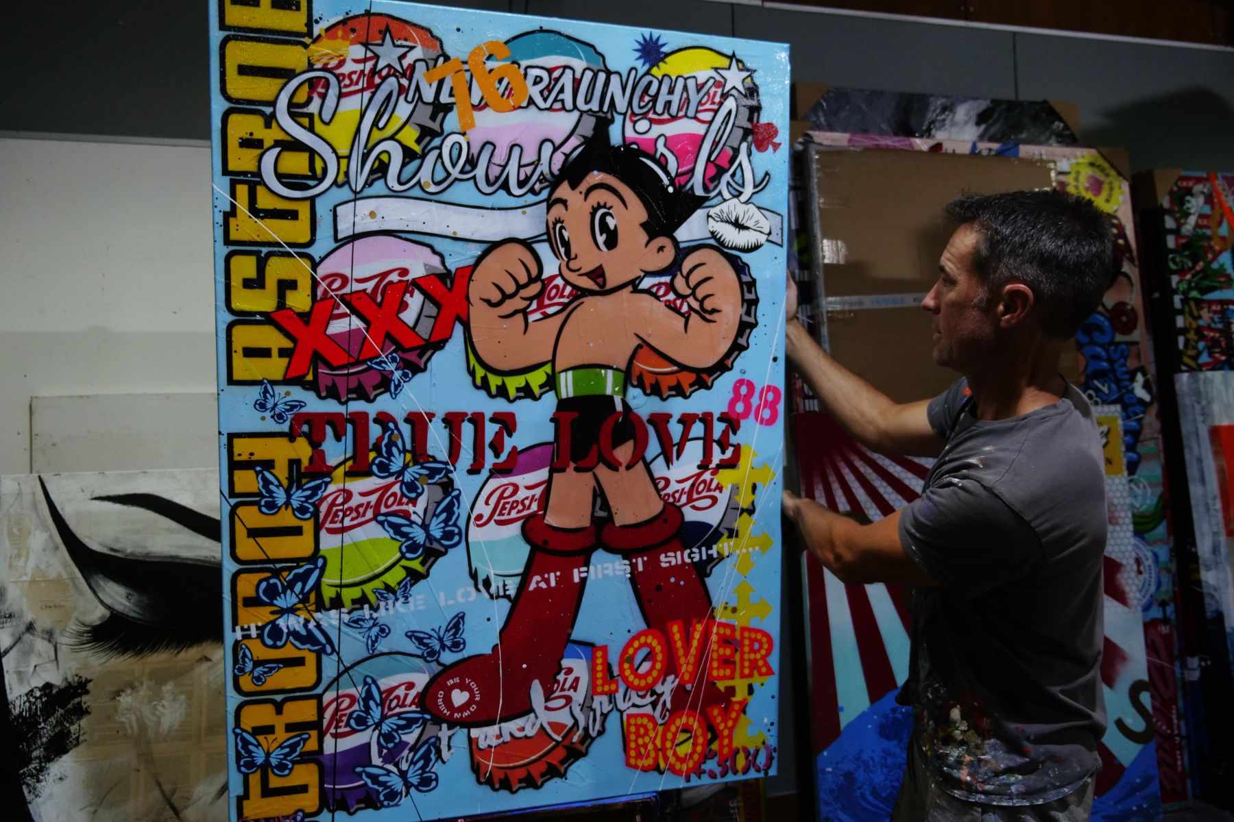 Astro 140cm x 100cm Astro Boy Textured Urban Pop Art Painting (SOLD)-Urban Pop Art-[Franko Artist]-[Gold Coast]-[Brisbane]-[Huge]-Franklin Art Studio