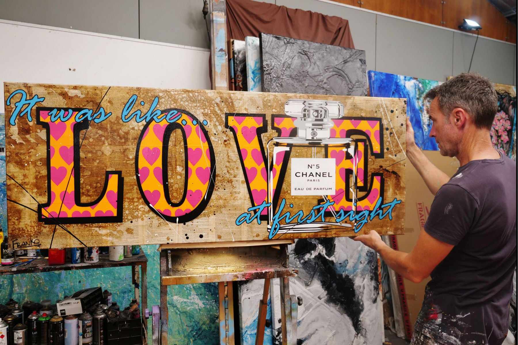 At First Sight 160cm x 160cm Urban Pop Book Club Painting (SOLD)-book club-[Franko Artist]-[Gold Coast]-[Brisbane]-[Huge]-Franklin Art Studio
