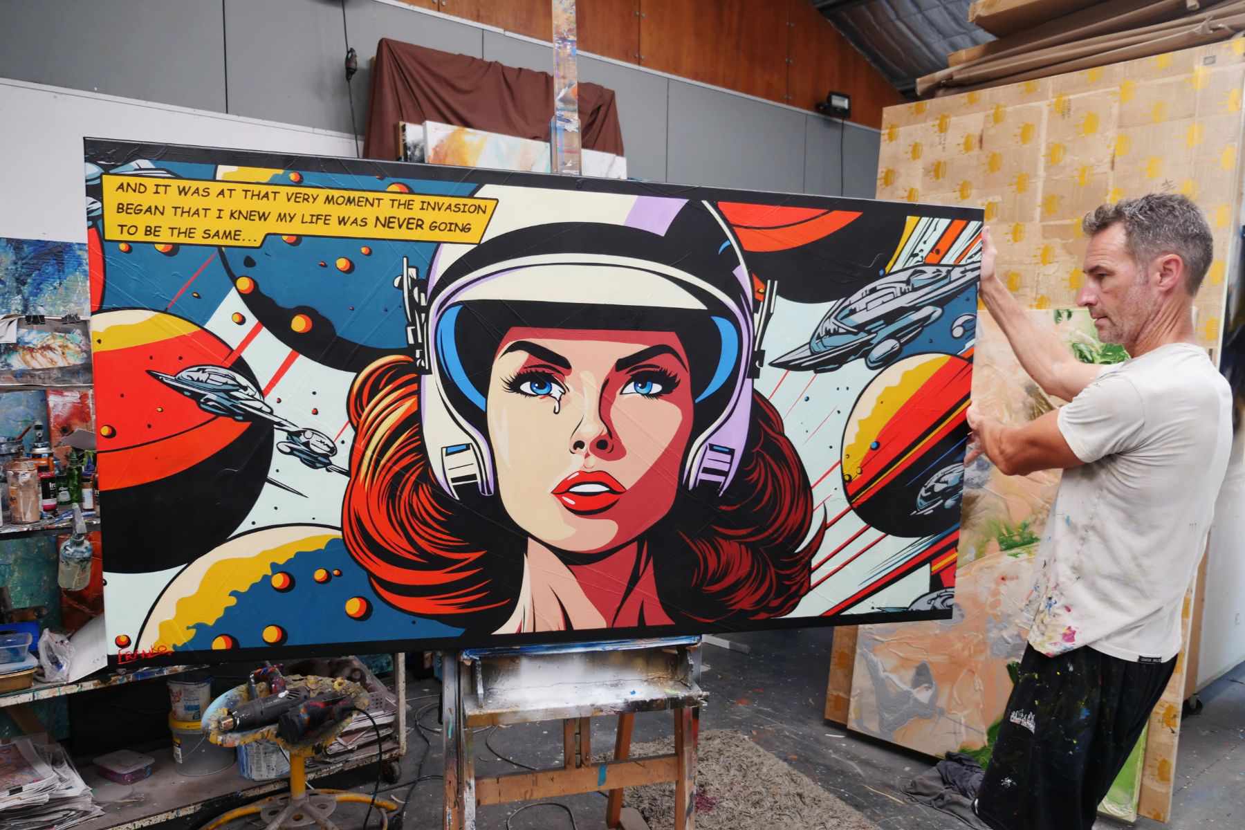 At That Very Moment 190cm x 100cm Space Comic Woman Textured Urban Pop Art Painting (SOLD)-Urban Pop Art-Franko-[franko_artist]-[Art]-[interior_design]-Franklin Art Studio