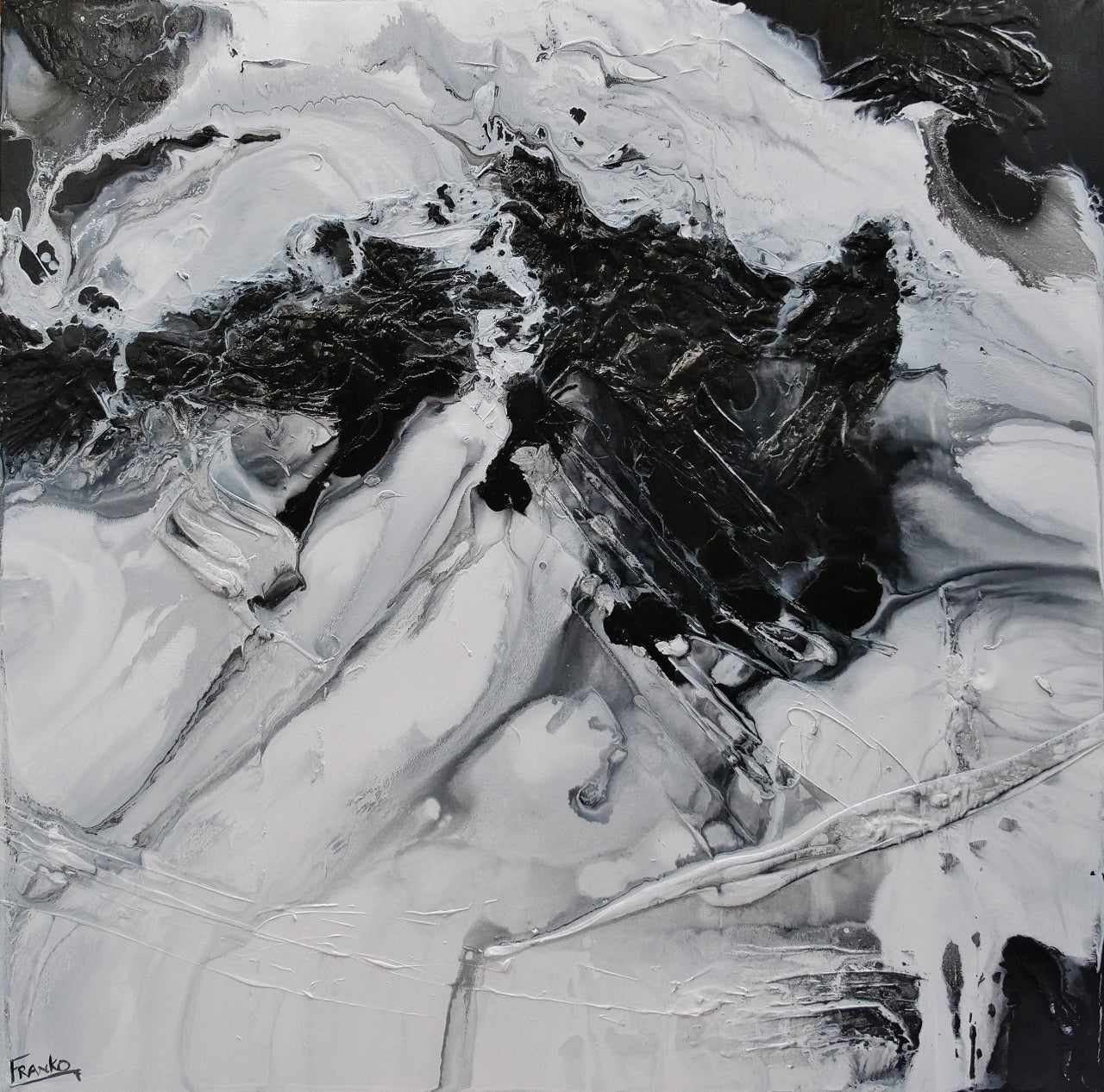 Atmosphere 120cm x 120cm Black White Textured Abstract Painting-Abstract-Franko-[Franko]-[Australia_Art]-[Art_Lovers_Australia]-Franklin Art Studio