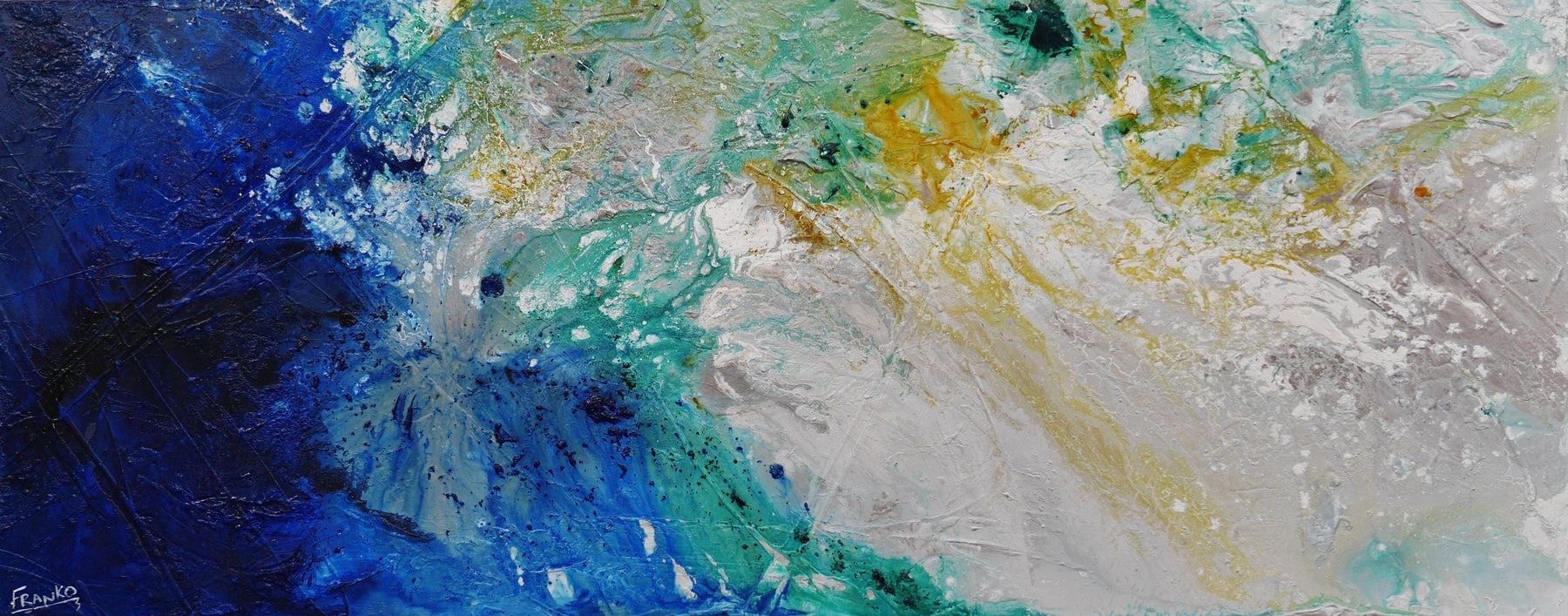 Atmosphere 200cm x 80cm Blue Green Grey Textured Abstract Painting (SOLD)-Abstract-Franko-[Franko]-[Australia_Art]-[Art_Lovers_Australia]-Franklin Art Studio