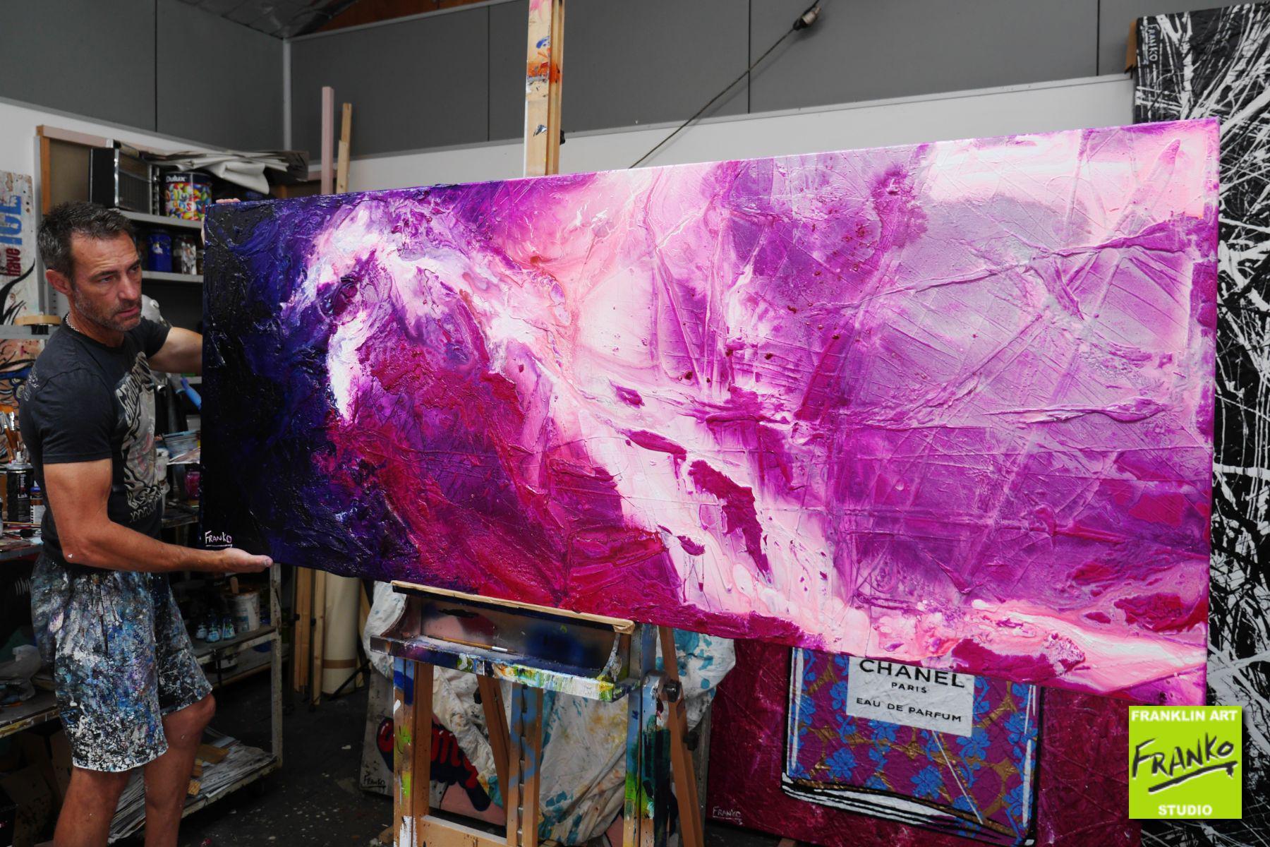Atomic Colour Bomb 200cm x 80cm Pink Purple White Textured Abstract Painting (SOLD)-Abstract-Franko-[franko_artist]-[Art]-[interior_design]-Franklin Art Studio