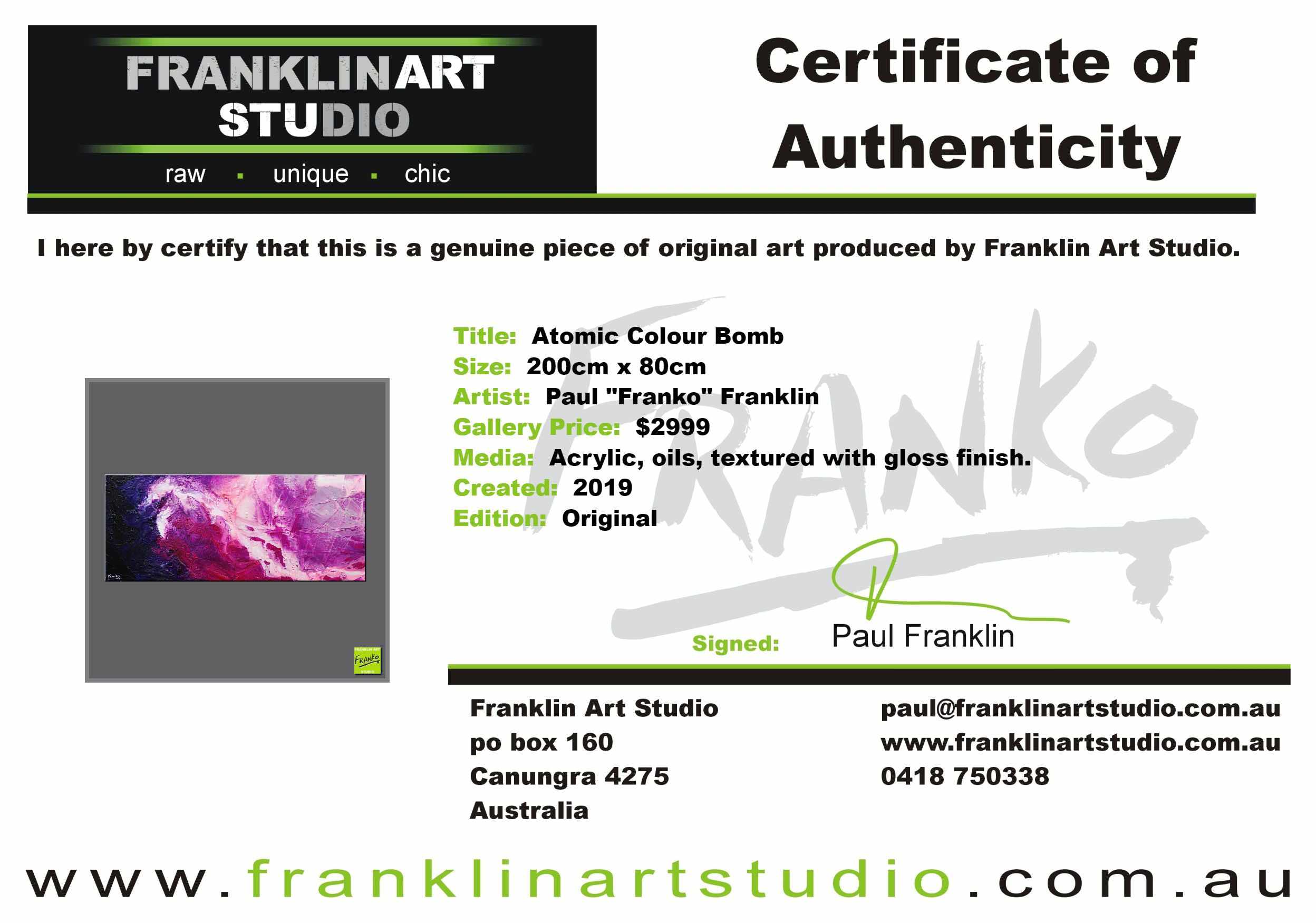 Atomic Colour Bomb 200cm x 80cm Pink Purple White Textured Abstract Painting (SOLD)-Abstract-Franko-[franko_art]-[beautiful_Art]-[The_Block]-Franklin Art Studio