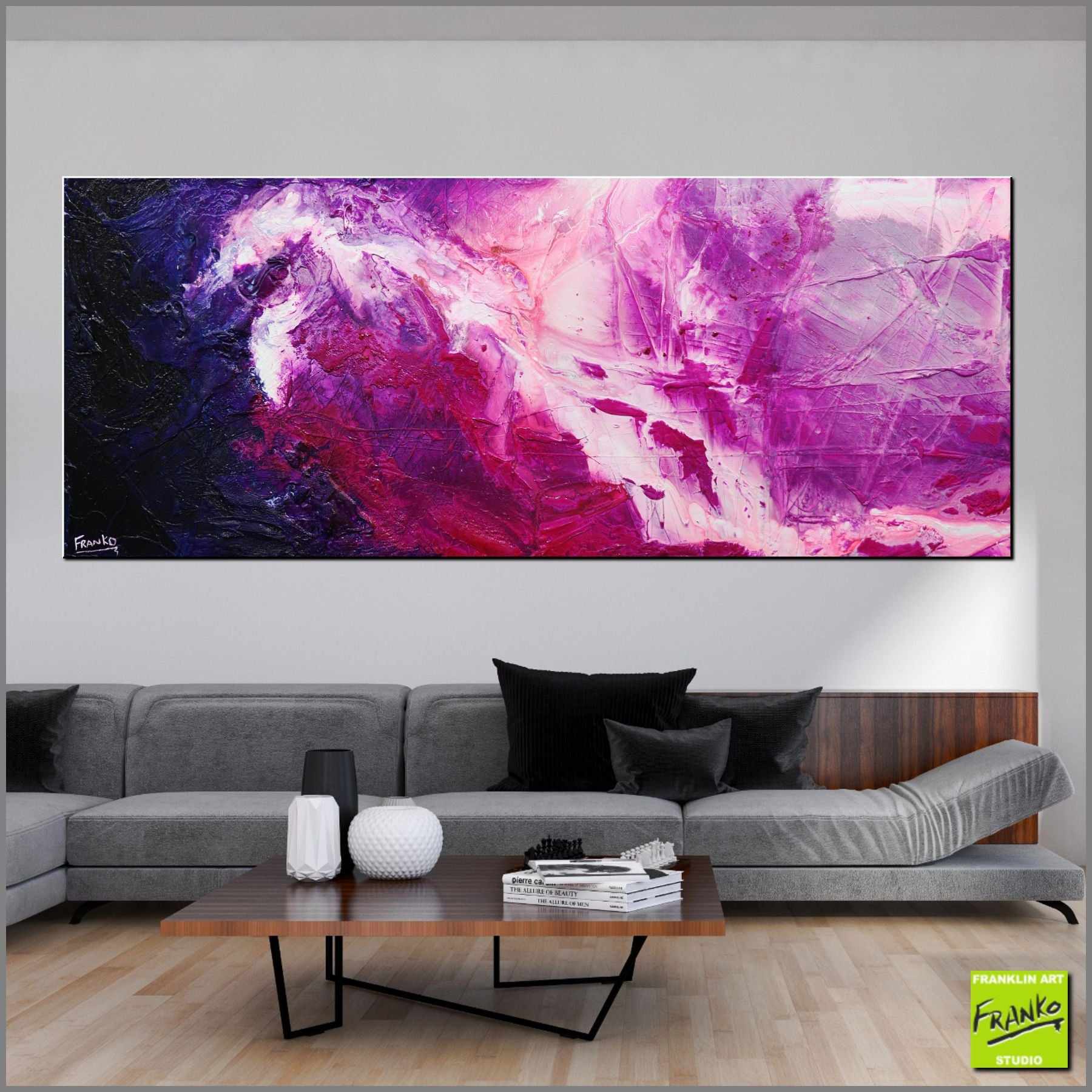Atomic Colour Bomb 200cm x 80cm Pink Purple White Textured Abstract Painting (SOLD)-Abstract-Franko-[Franko]-[huge_art]-[Australia]-Franklin Art Studio