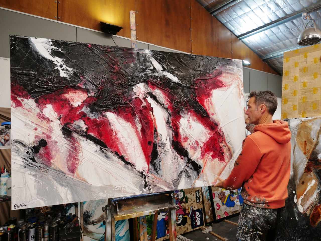 Atomic Jam 200cm x 120cm Red Black White Textured Abstract Painting-Abstract-[Franko]-[Australian]-[Popular]-[Best Selling]-Franklin Art Studio