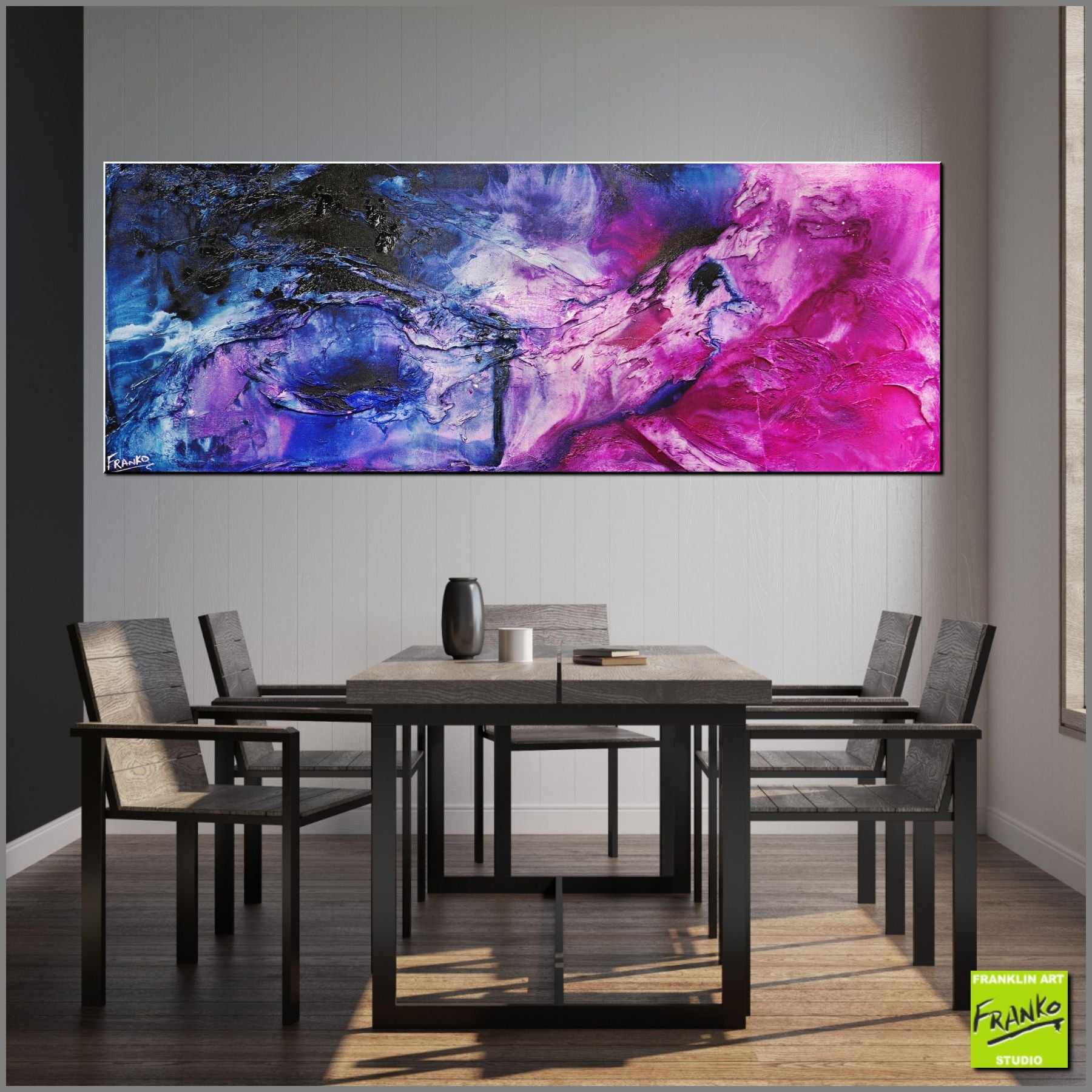 Atomic Kitten 160cm x 60cm Black White Pink Blue Textured Abstract Painting (SOLD)-Abstract-Franko-[huge]-[Australian]-[best Selling]-Franklin Art Studio