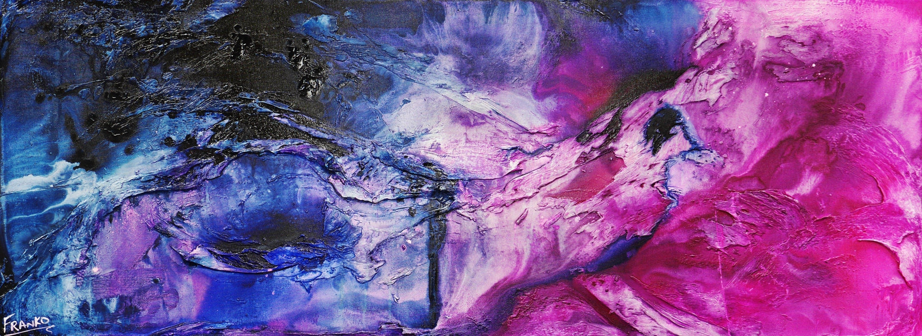 Atomic Kitten 160cm x 60cm Black White Pink Blue Textured Abstract Painting (SOLD)-Abstract-[Franko ]-[Gallery]-[popular]-[Australia]-Franklin Art Studio