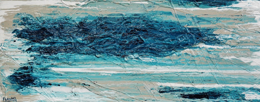 Atomic Malt 200cm x 80cm Blue Cream Textured Abstract Painting (SOLD)-Abstract-Franko-[Franko]-[Australia_Art]-[Art_Lovers_Australia]-Franklin Art Studio