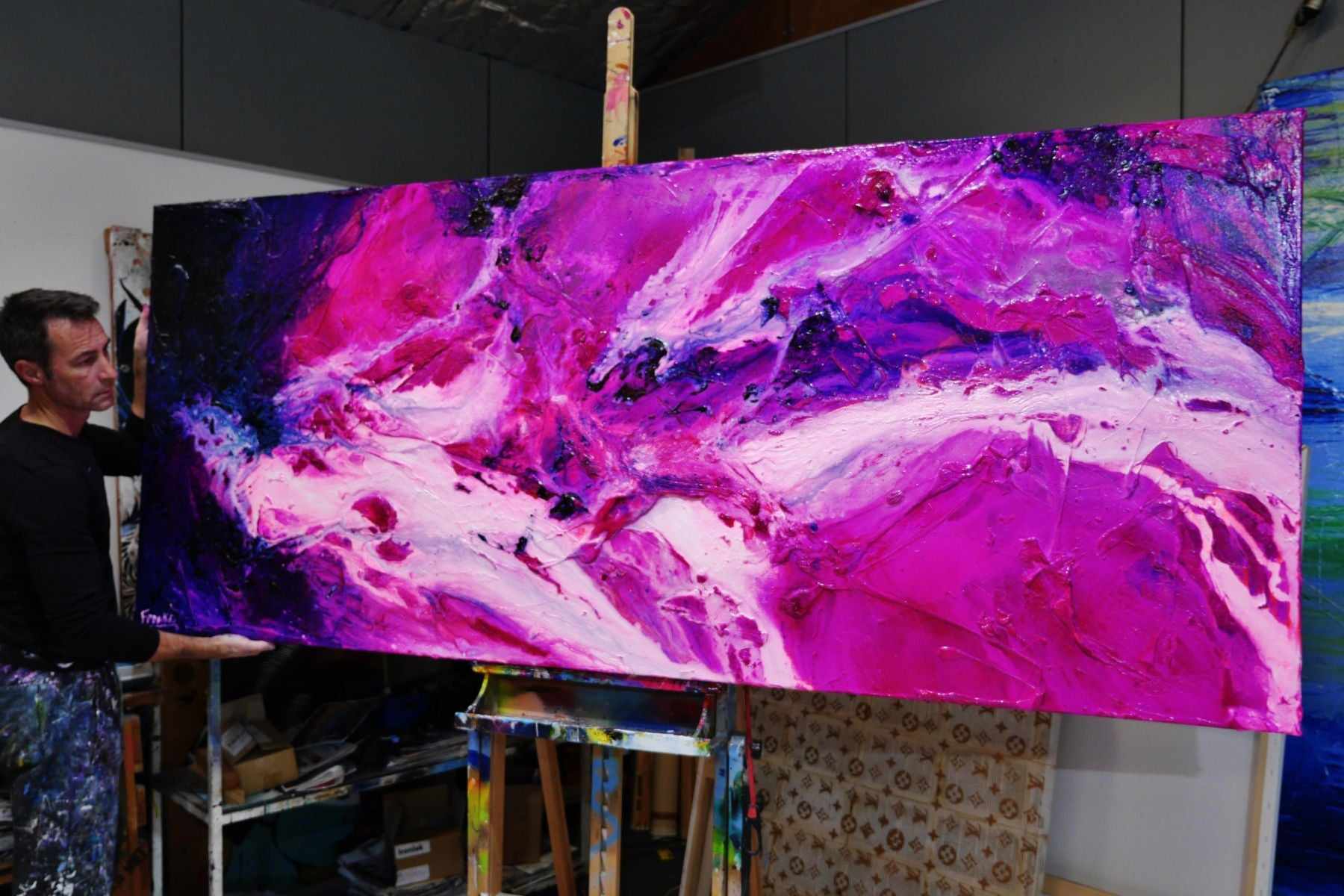 Atomic Samurai 240cm x 100cm Pink White Purple Textured Abstract Painting (SOLD)-Abstract-Franko-[franko_artist]-[Art]-[interior_design]-Franklin Art Studio