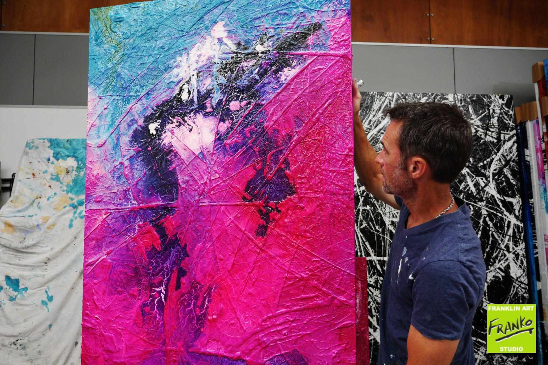 Atoms & Neutrons 140cm x 100cm Pink Blue Textured Abstract Painting (SOLD)-Abstract-Franko-[franko_artist]-[Art]-[interior_design]-Franklin Art Studio