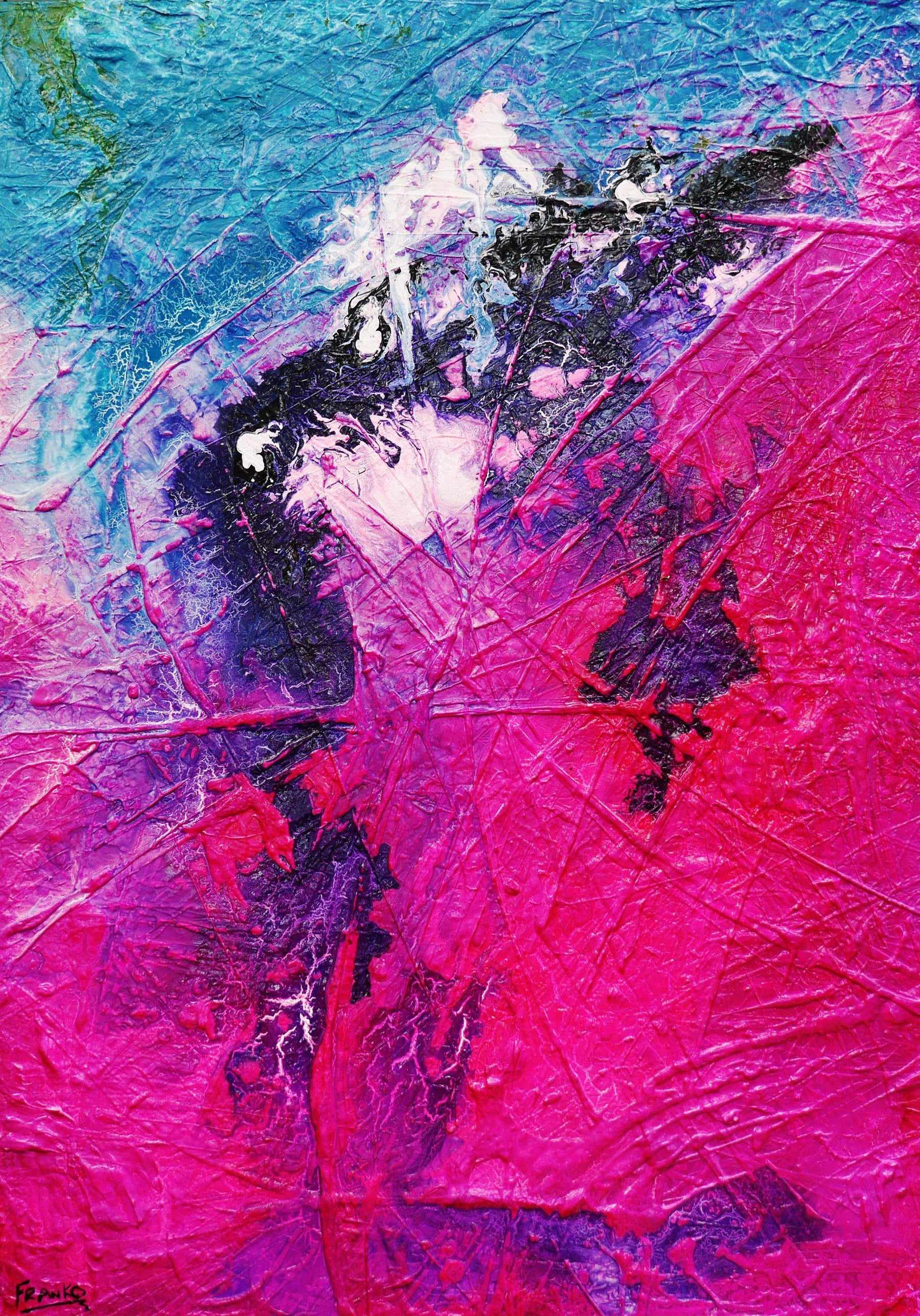 Atoms & Neutrons 140cm x 100cm Pink Blue Textured Abstract Painting (SOLD)-Abstract-Franko-[Franko]-[Australia_Art]-[Art_Lovers_Australia]-Franklin Art Studio