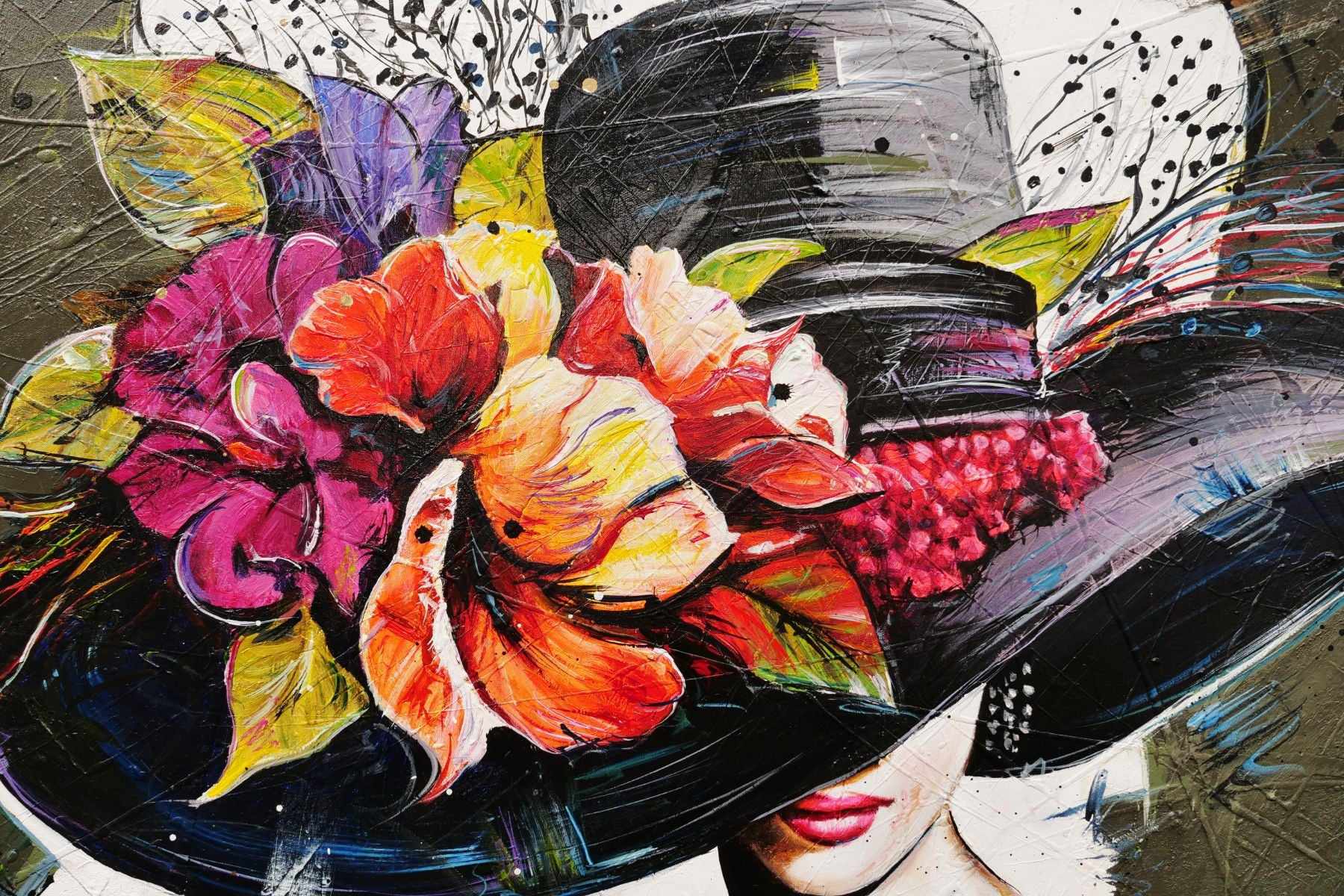 Audrey 140cm x 100cm Flower Hat Abstract Realism Textured Painting (SOLD)