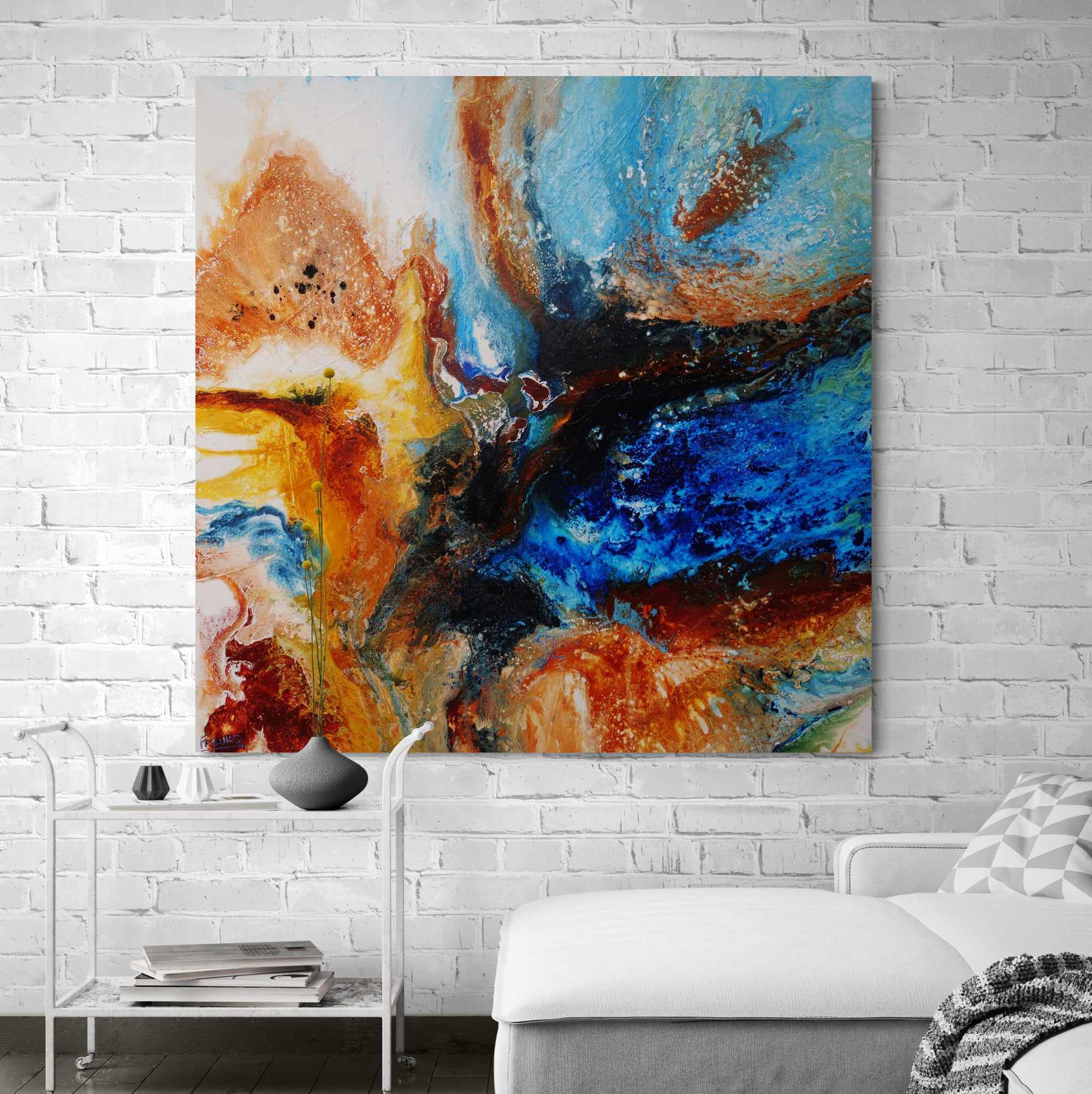 Australian Delta 120cm x 120cm Blue Rust Textured Abstract Painting (SOLD)-Abstract-Franko-[franko_artist]-[Art]-[interior_design]-Franklin Art Studio