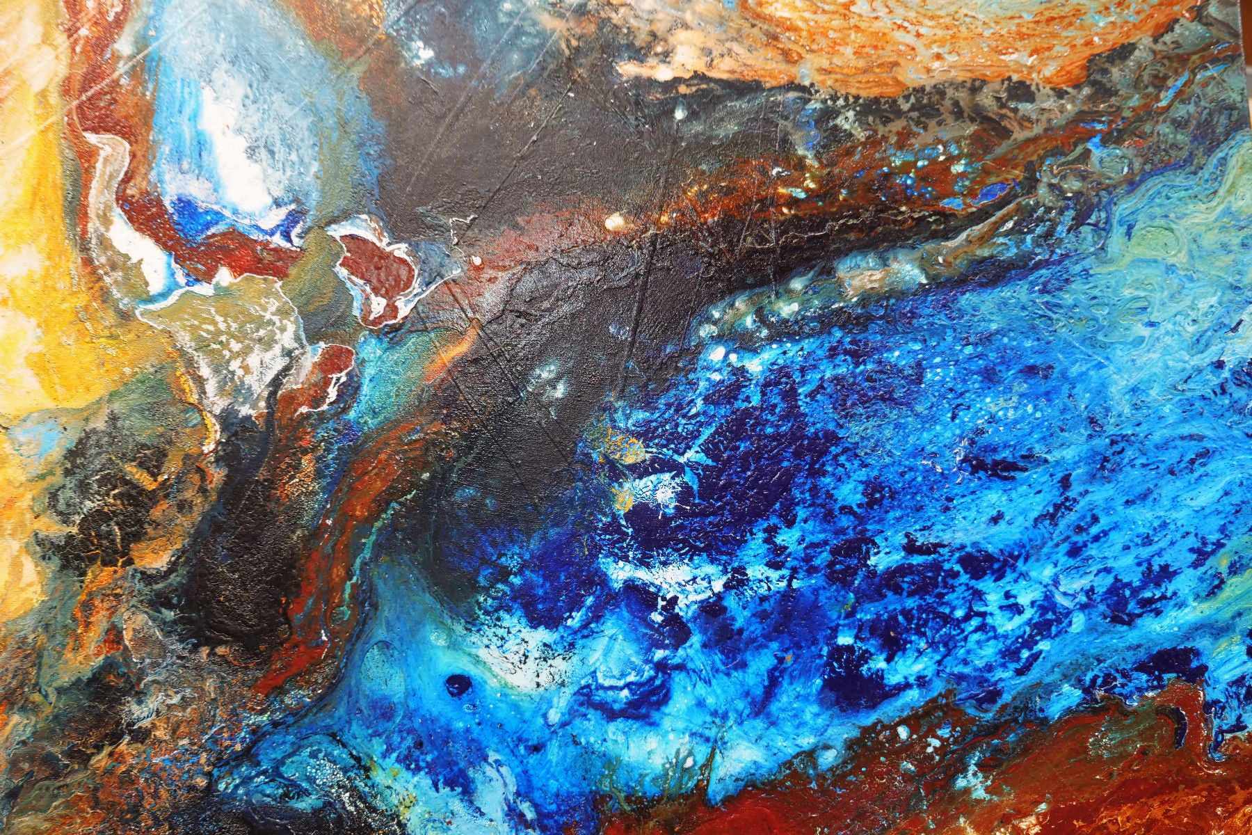 Australian Delta 120cm x 120cm Blue Rust Textured Abstract Painting (SOLD)