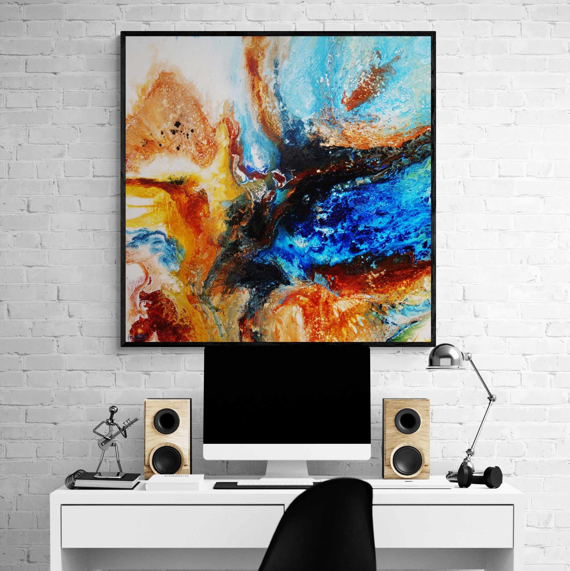 Australian Delta 120cm x 120cm Blue Rust Textured Abstract Painting (SOLD)-Abstract-[Franko]-[Artist]-[Australia]-[Painting]-Franklin Art Studio
