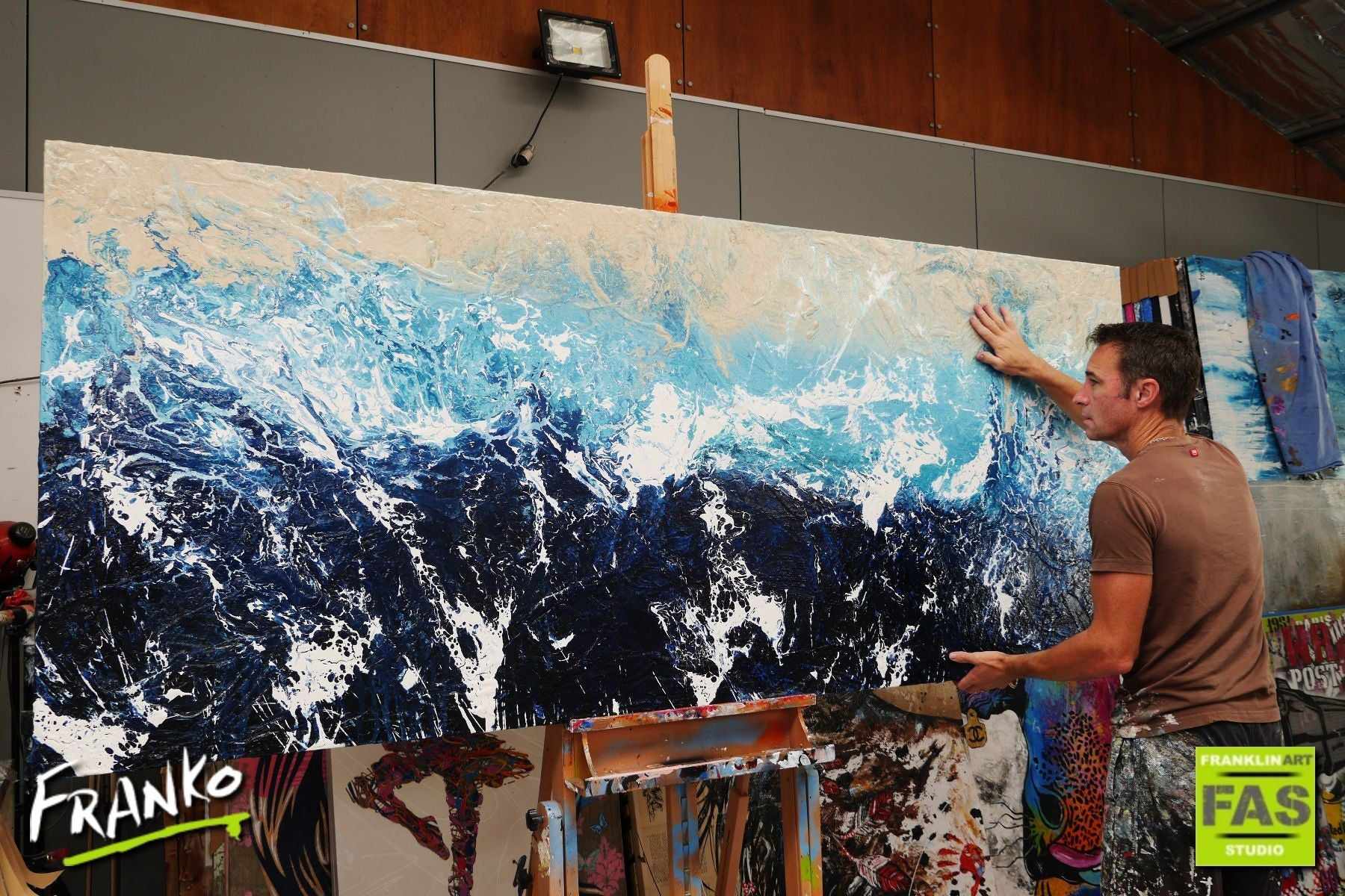 Awash 240cm x 100cm Blue Abstract Painting (SOLD)-Abstract-[Franko Artist]-[Gold Coast]-[Brisbane]-[Huge]-Franklin Art Studio