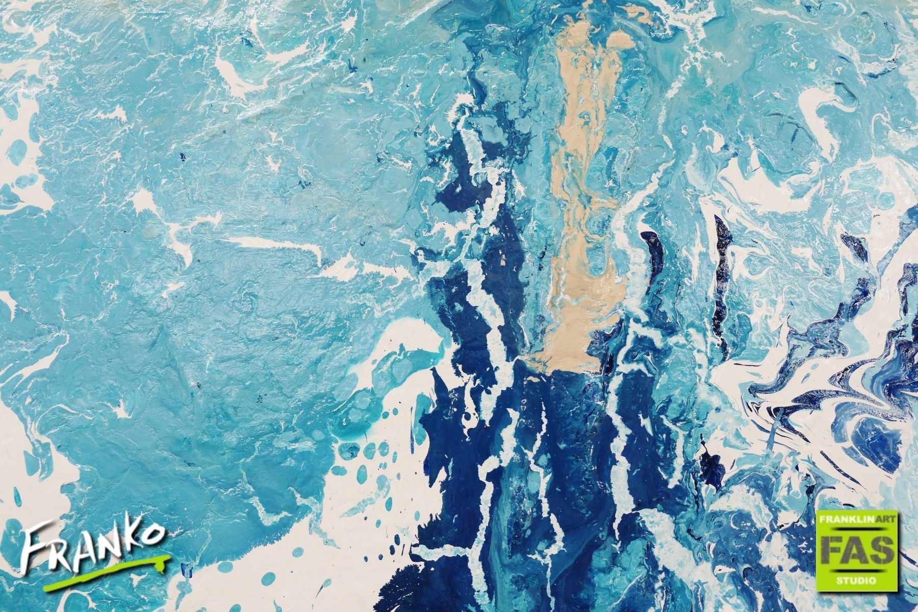 Awash 240cm x 100cm Blue Abstract Painting (SOLD)