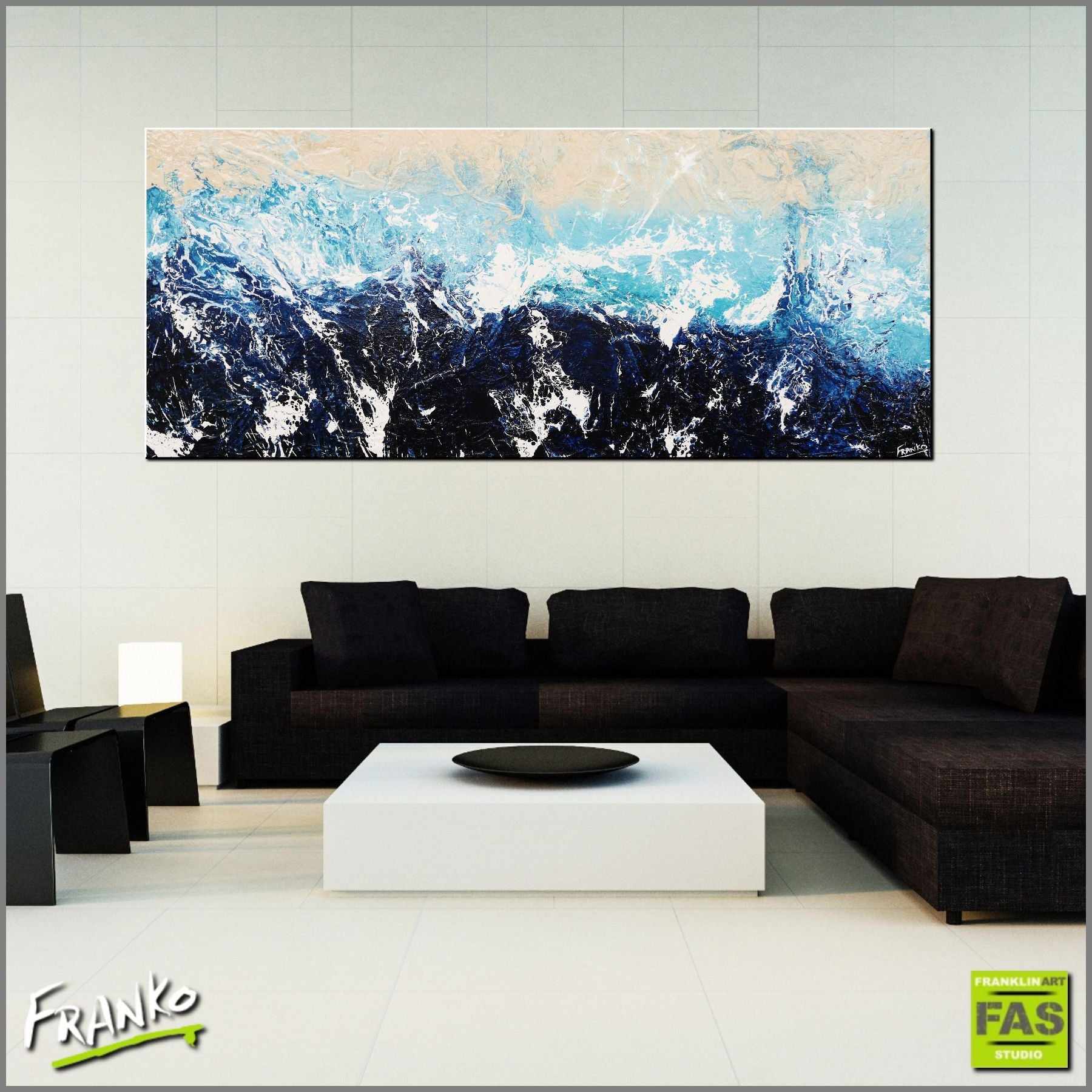 Awash 240cm x 100cm Blue Abstract Painting (SOLD)-Abstract-Franko-[Franko]-[huge_art]-[Australia]-Franklin Art Studio