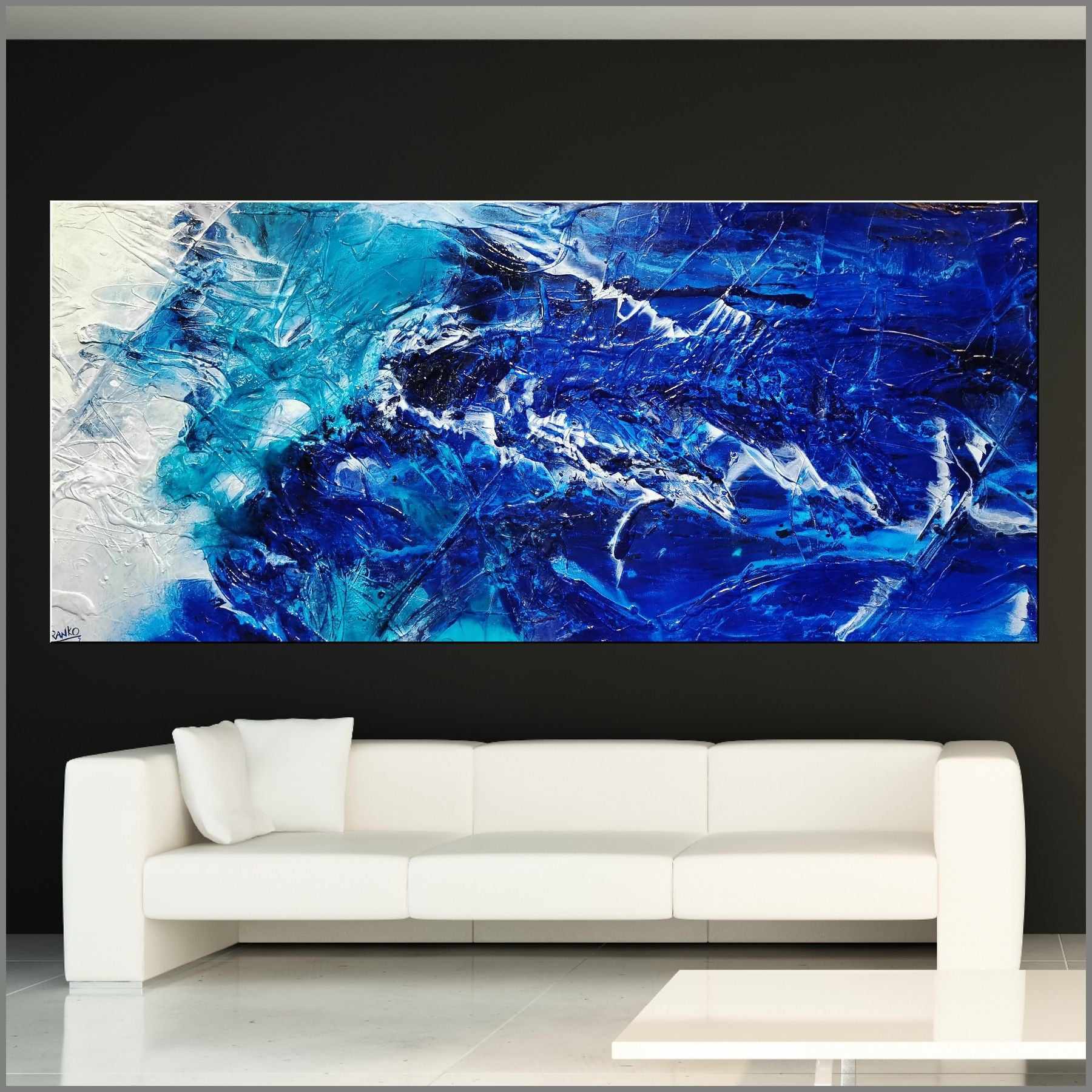 Azure Royalty 270cm x 120cm Blue White Textured Abstract Painting (SOLD)-Abstract-Franko-[Franko]-[huge_art]-[Australia]-Franklin Art Studio