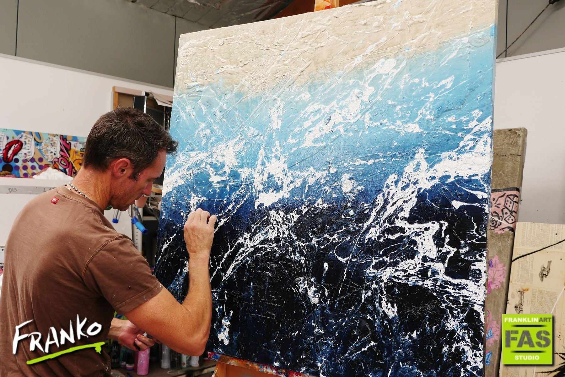 Back Wash 100cm x 100cm Blue Abstract Painting (SOLD)-Abstract-[Franko_Artist]-[The_Block]-[Dream_Homes]-[ideas]- [Grand_Designs]-Franklin Art Studio