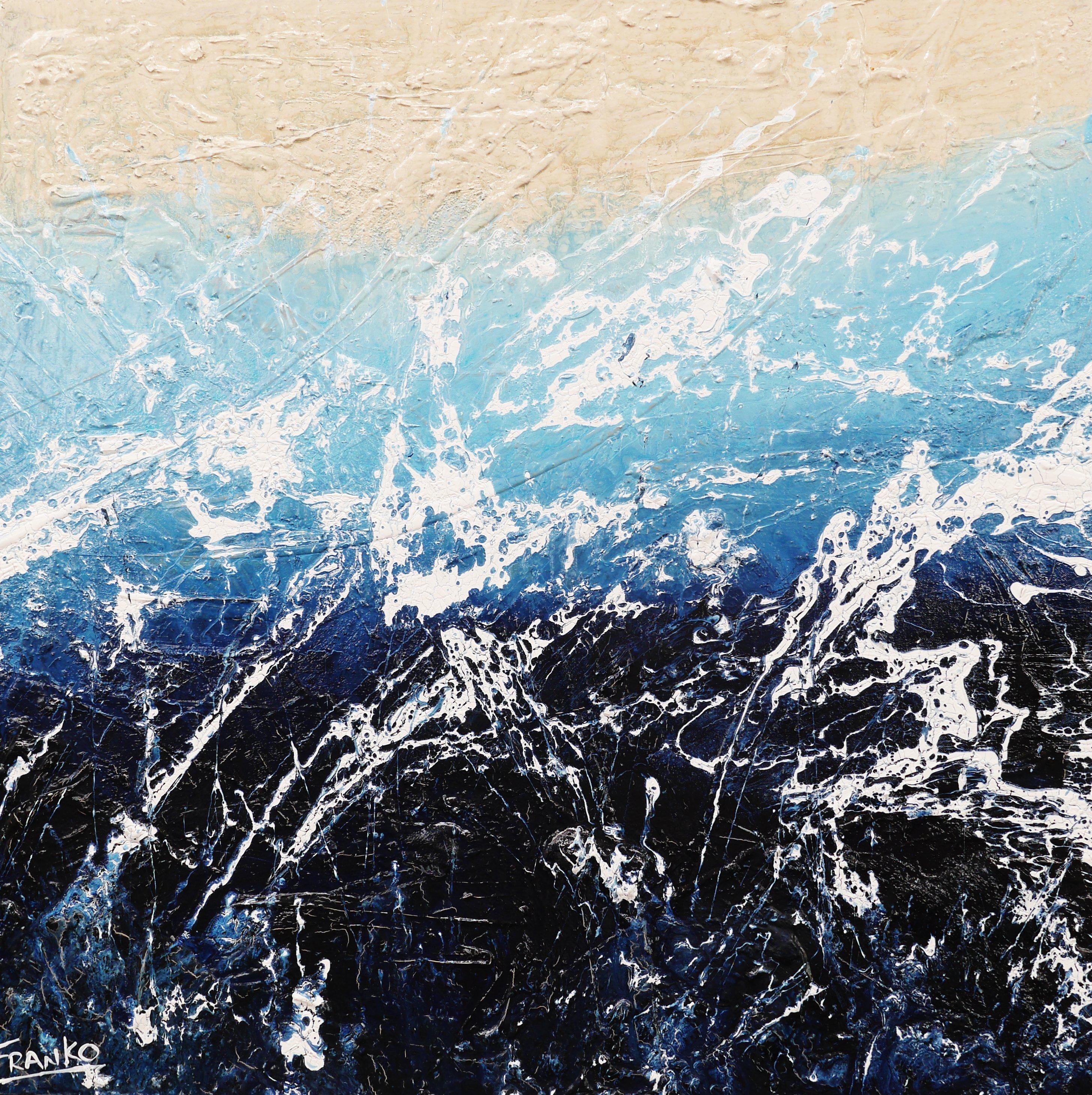 Back Wash 100cm x 100cm Blue Abstract Painting (SOLD)-Abstract-Franko-[Franko]-[Australia_Art]-[Art_Lovers_Australia]-Franklin Art Studio
