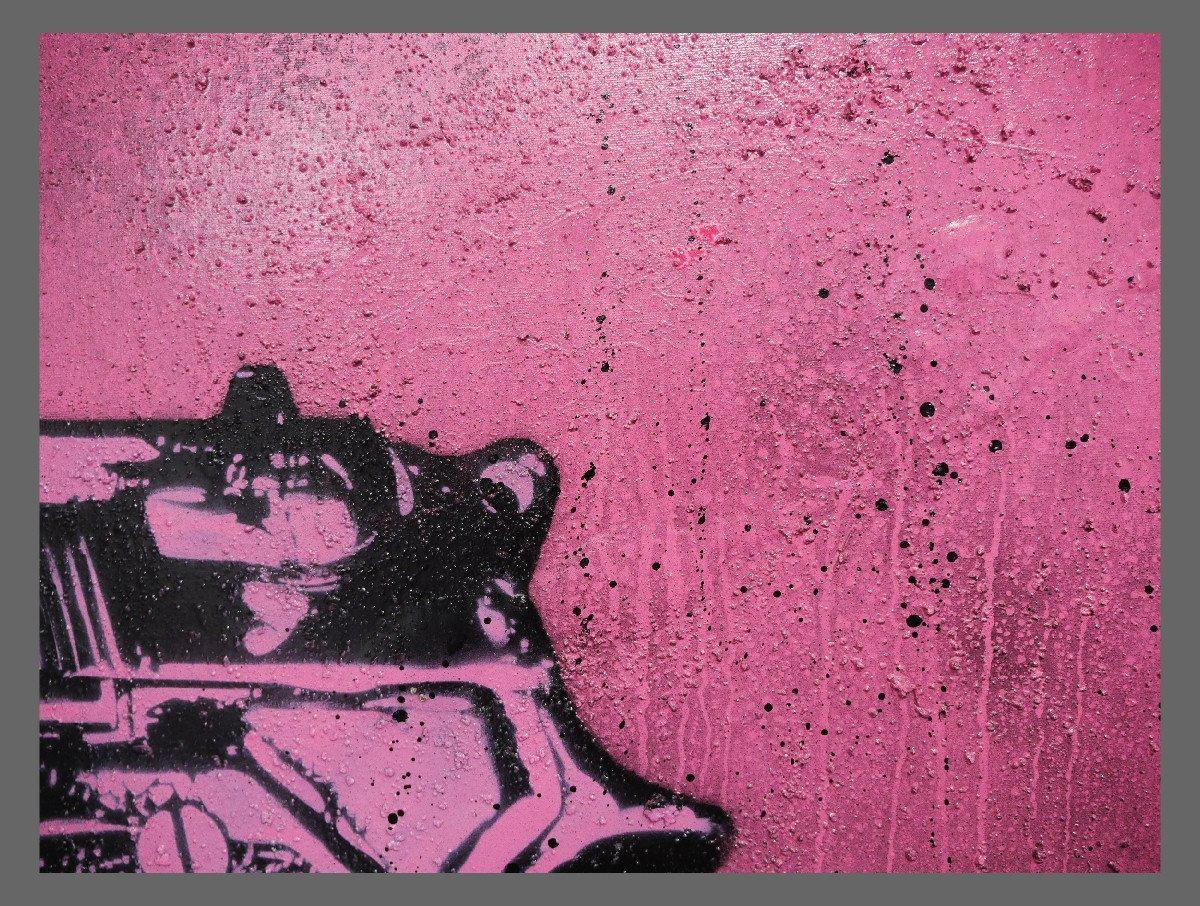 Bang Bang Warhol Two 140cm x 100cm Guns Pink Pop Art Painting (SOLD)-urban pop-Franko-[franko_artist]-[Art]-[interior_design]-Franklin Art Studio