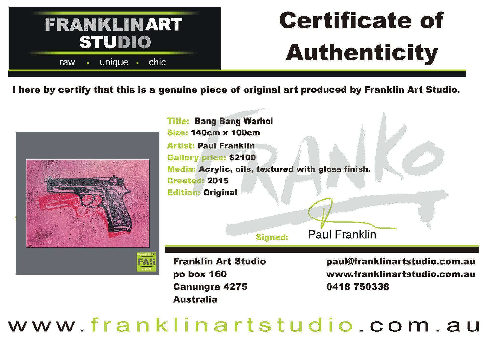 Bang Bang Warhol Two 140cm x 100cm Guns Pink Pop Art Painting (SOLD)