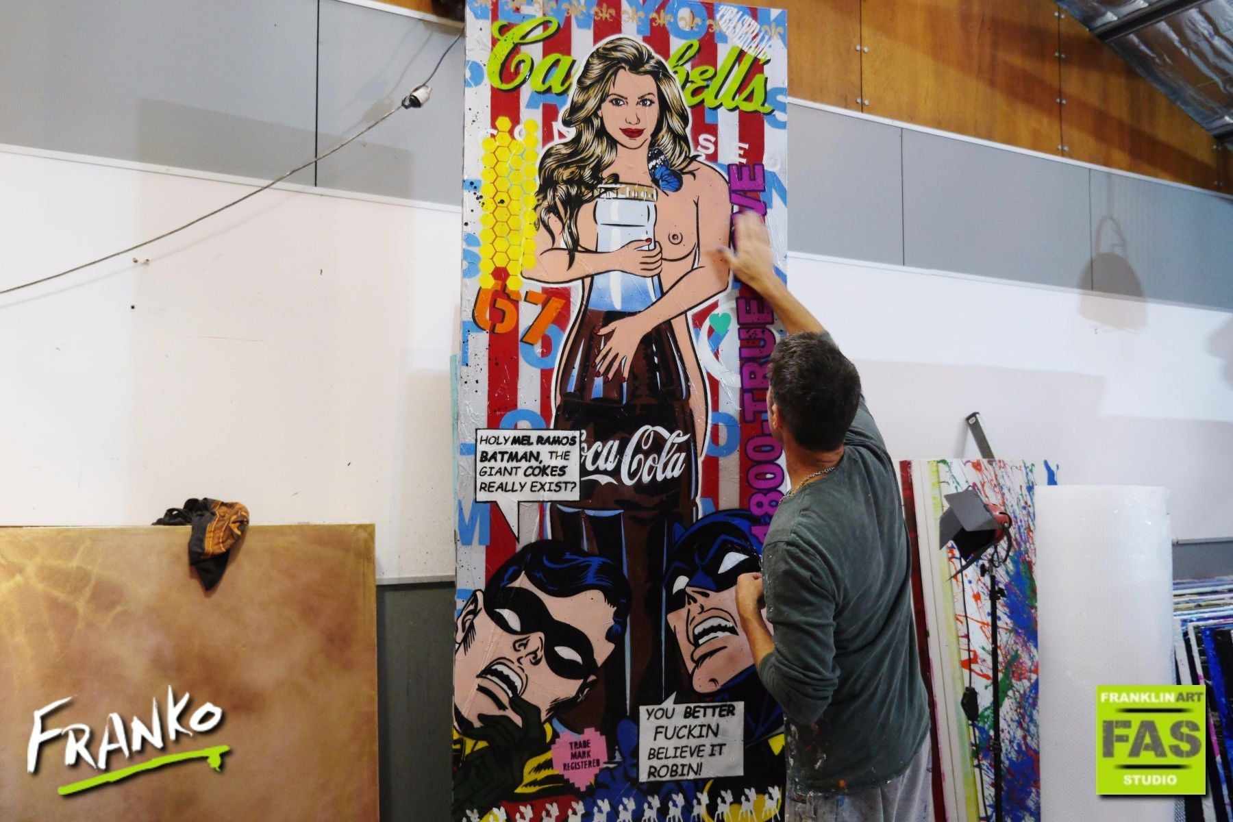 Batman, Robin, Girl 200cm x 80cm Batman & Robin Pop Art Painting (SOLD)-urban pop-Franko-[franko_art]-[beautiful_Art]-[The_Block]-Franklin Art Studio