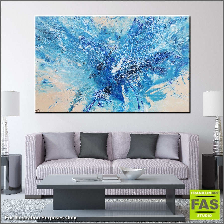 Be Inspired! Abstract Blue cream Splash (SOLD)-Abstract-Franko-[franko_artist]-[Art]-[interior_design]-Franklin Art Studio
