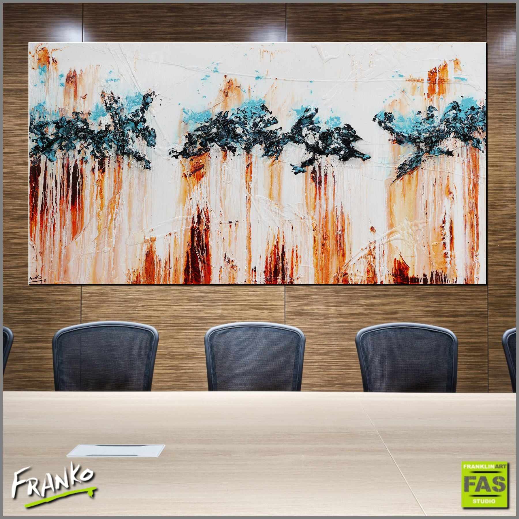 Be Inspired! Abstract Brown White Teal (SOLD)-abstract-Franko-[Franko]-[huge_art]-[Australia]-Franklin Art Studio