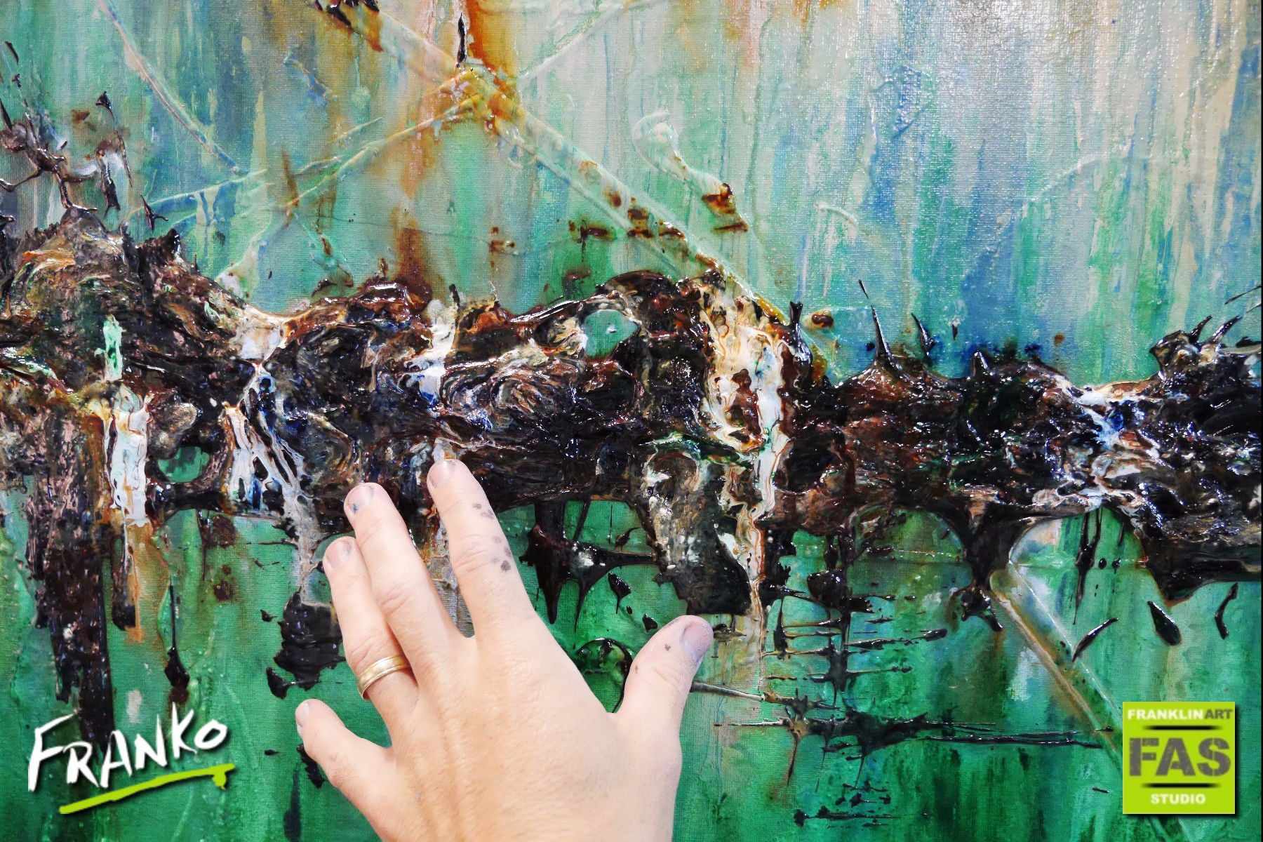 Be Inspired! Abstract Green Blue (SOLD)-abstract-[Franko Artist]-[Gold Coast]-[Brisbane]-[Huge]-Franklin Art Studio