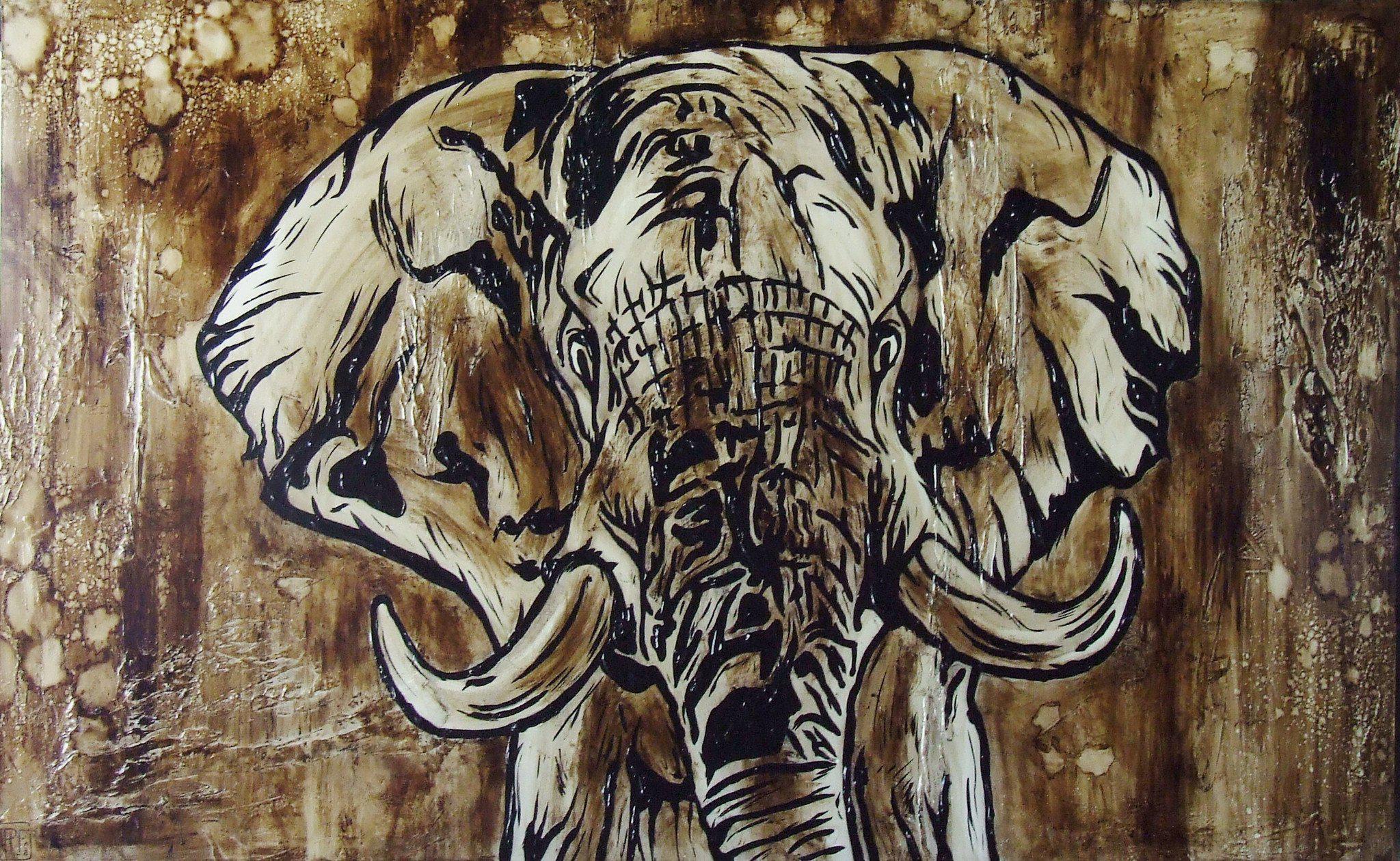Be Inspired! Abstract Realism Elephant Brown (SOLD)-abstract realism-Franko-[Franko]-[Australia_Art]-[Art_Lovers_Australia]-Franklin Art Studio