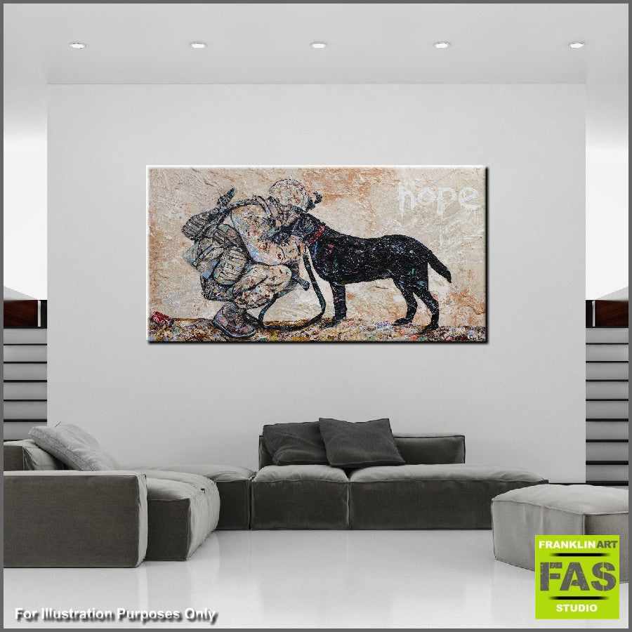 Be Inspired! Abstract Realism Soldier and Dog (SOLD)-abstract realism-Franko-[franko_artist]-[Art]-[interior_design]-Franklin Art Studio