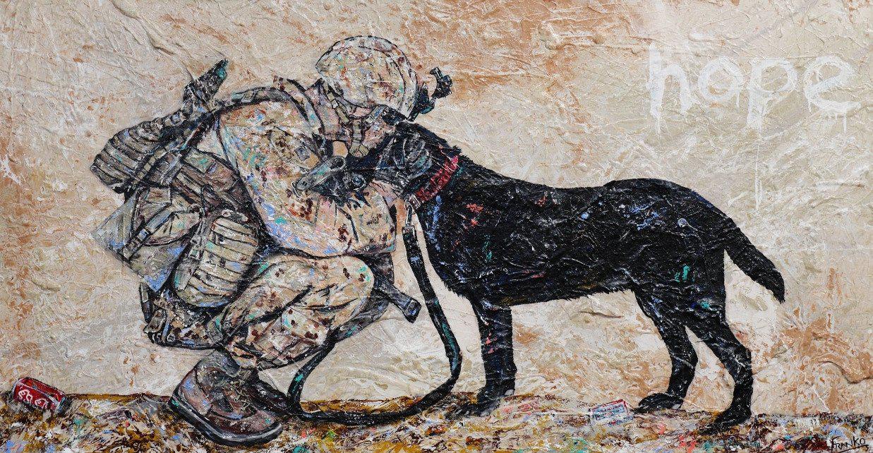 Be Inspired! Abstract Realism Soldier and Dog (SOLD)-abstract realism-Franko-[Franko]-[Australia_Art]-[Art_Lovers_Australia]-Franklin Art Studio