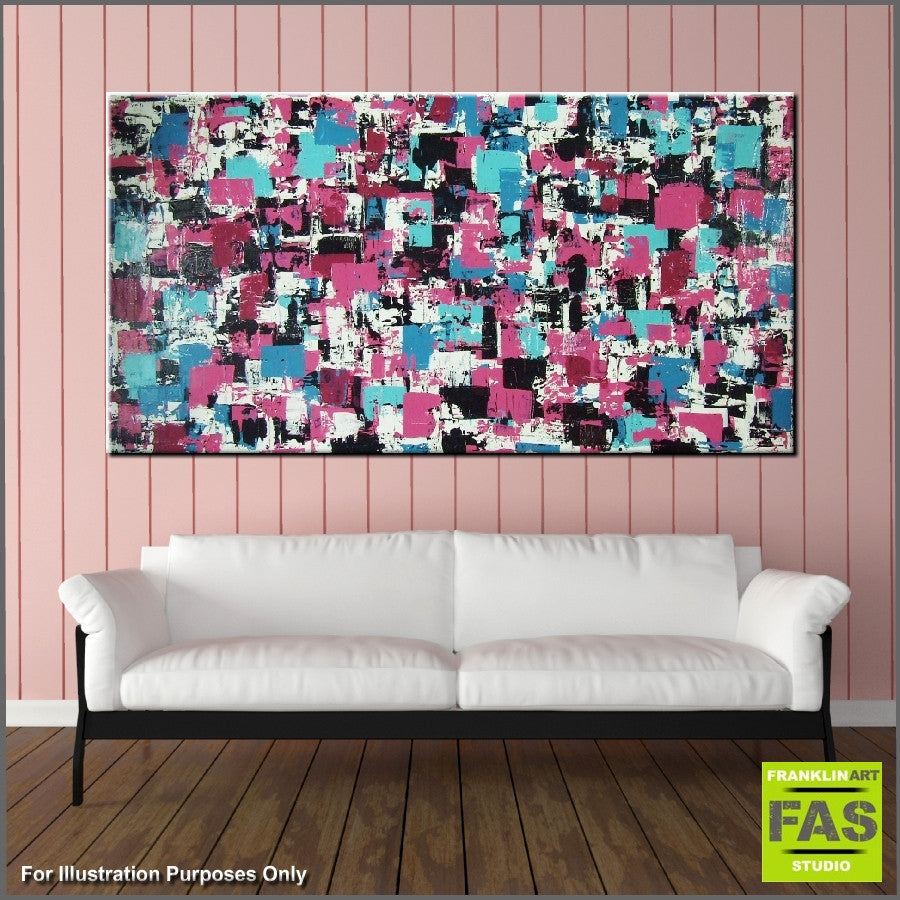 Be Inspired! Abstract Teal Pink Black White (SOLD)-Abstract-Franko-[franko_artist]-[Art]-[interior_design]-Franklin Art Studio
