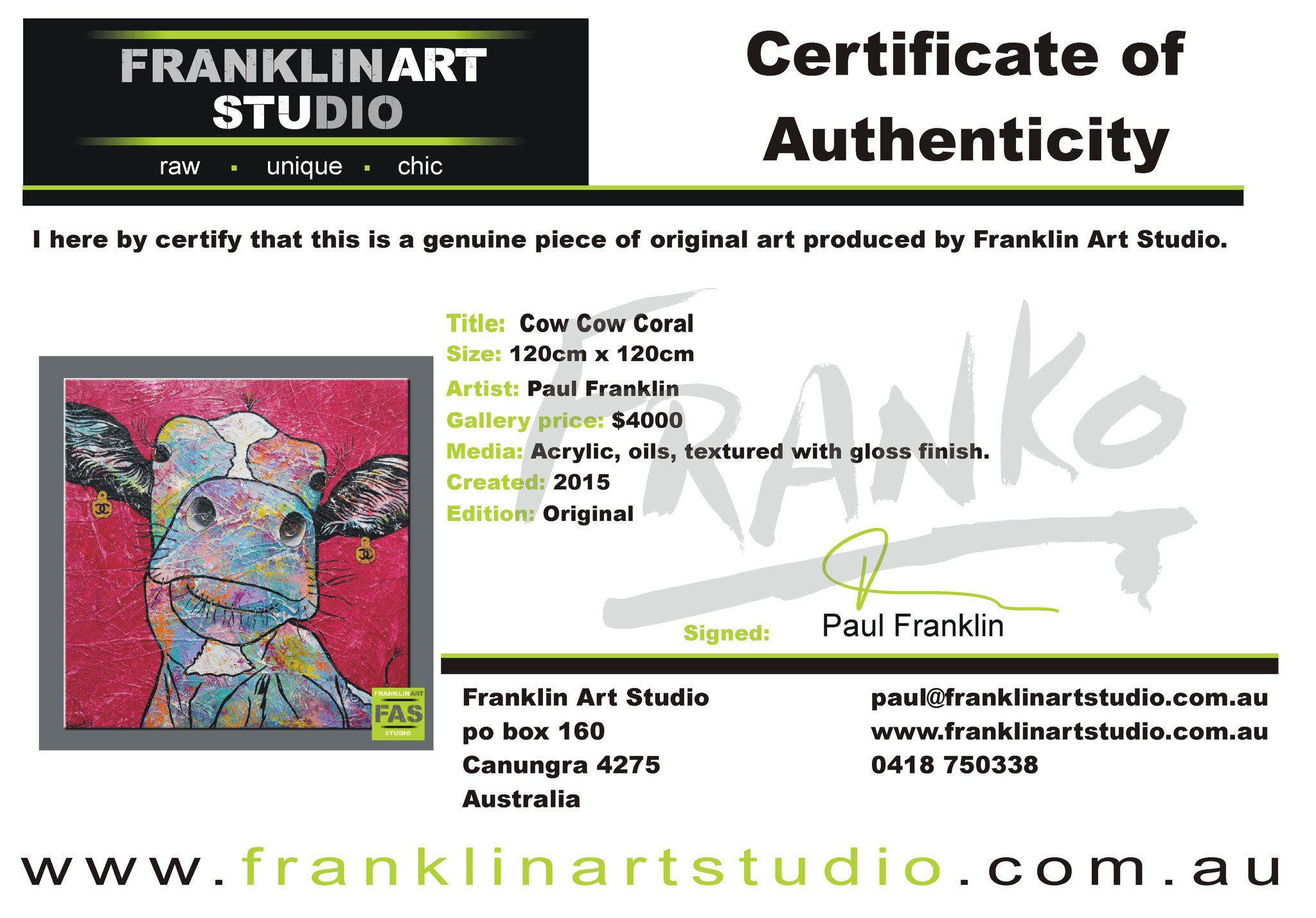 Be Inspired! Cow Cow Coral Cow Pink (SOLD)-people-Franko-[franko_artist]-[Art]-[interior_design]-Franklin Art Studio