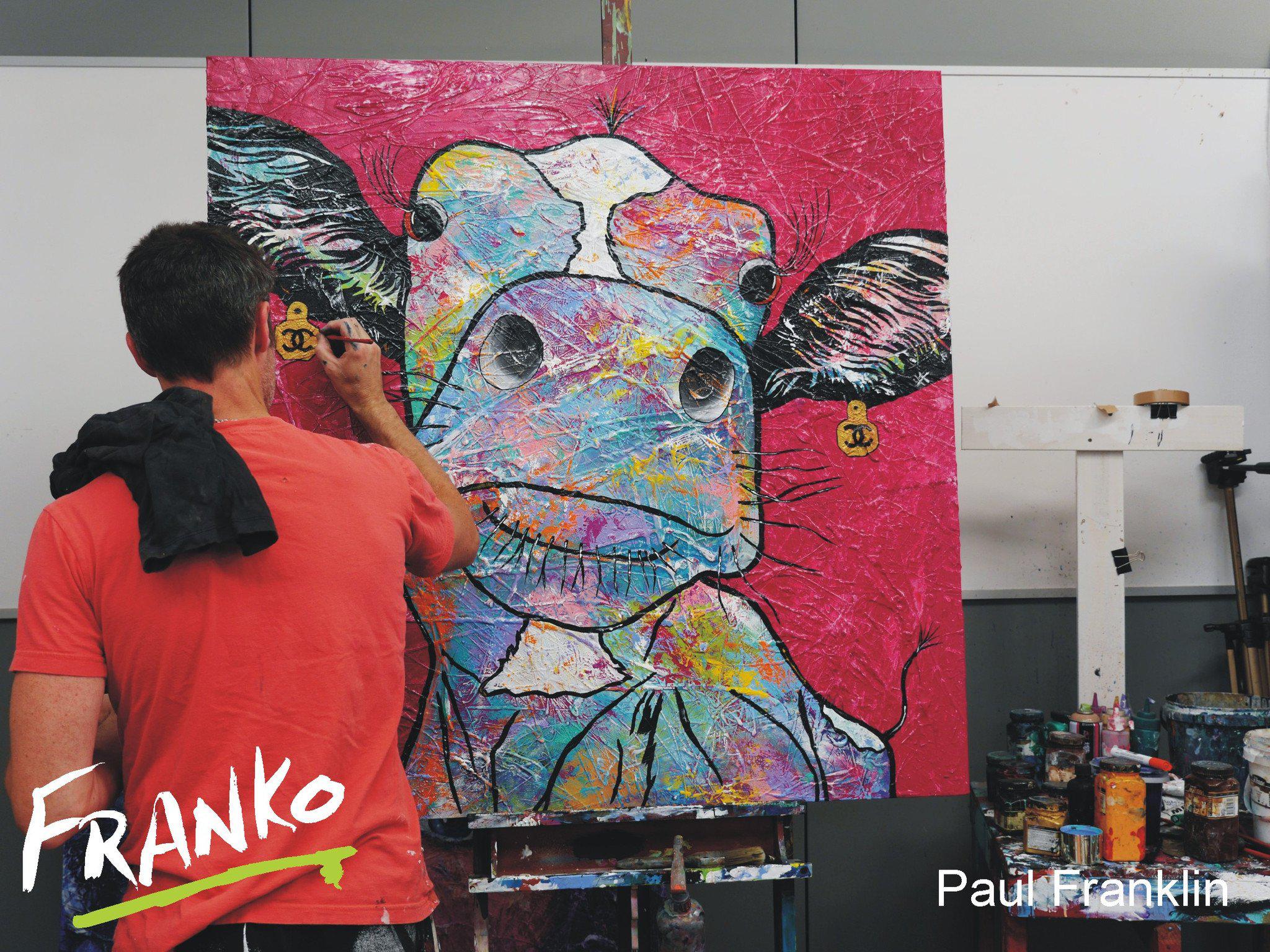 Be Inspired! Cow Cow Coral Cow Pink (SOLD)-people-Franko-[franko_art]-[beautiful_Art]-[The_Block]-Franklin Art Studio