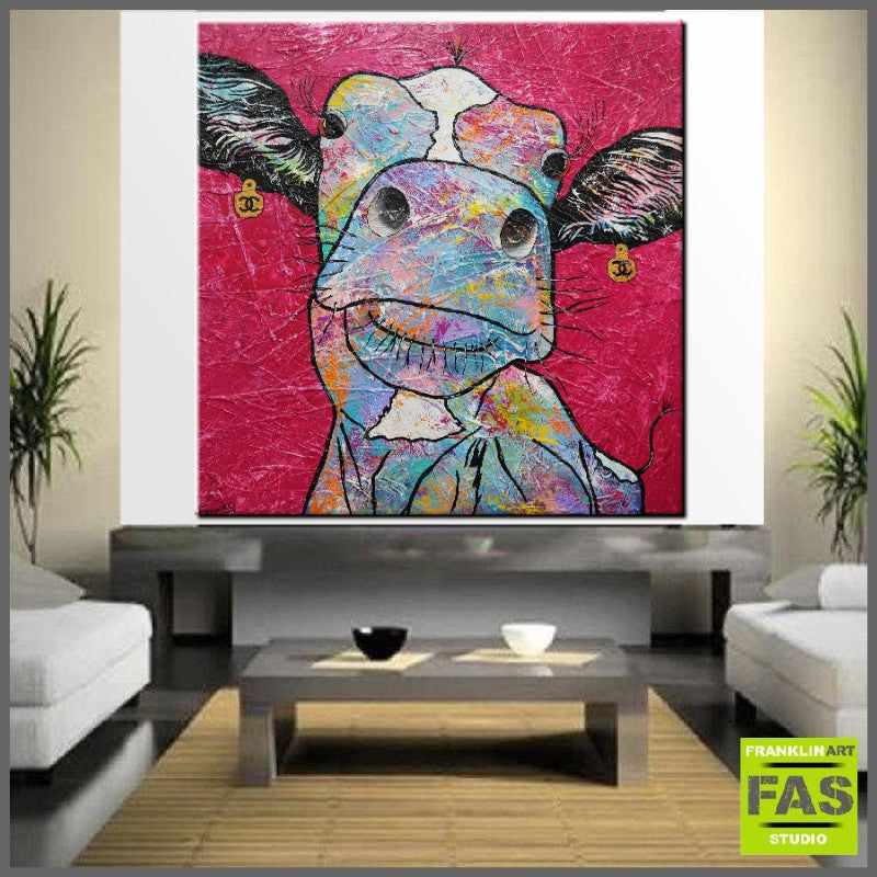 Be Inspired! Cow Cow Coral Cow Pink (SOLD)-people-Franko-[huge]-[Australian]-[best Selling]-Franklin Art Studio