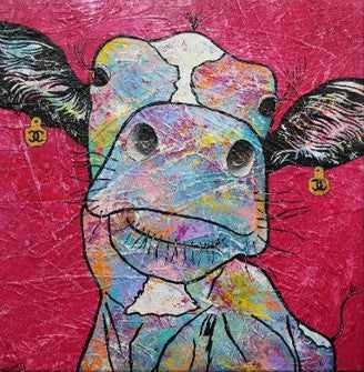 Be Inspired! Cow Cow Coral Cow Pink (SOLD)-people-[Franko ]-[Gallery]-[popular]-[Australia]-Franklin Art Studio