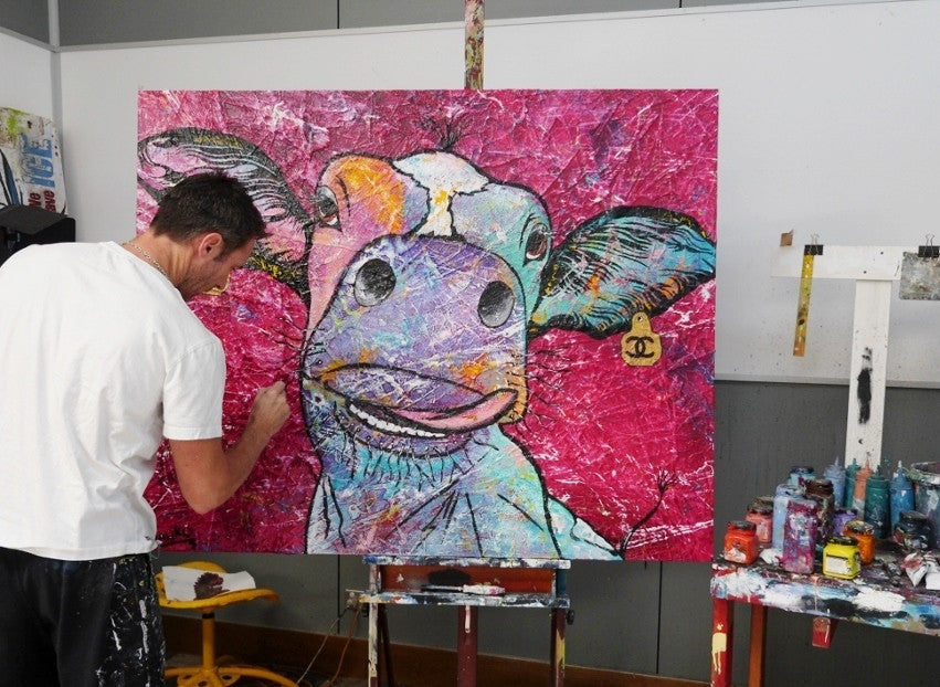 Be Inspired! Pink Cow (SOLD)-abstract realism-[Franko Artist]-[Gold Coast]-[Brisbane]-[Huge]-Franklin Art Studio