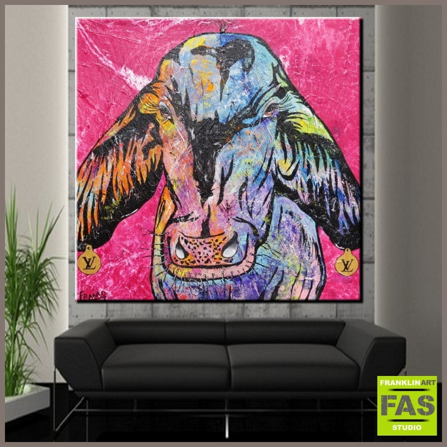 Be Inspired! Pink Droughtmaster Cow (SOLD)-people-Franko-[Franko]-[huge_art]-[Australia]-Franklin Art Studio