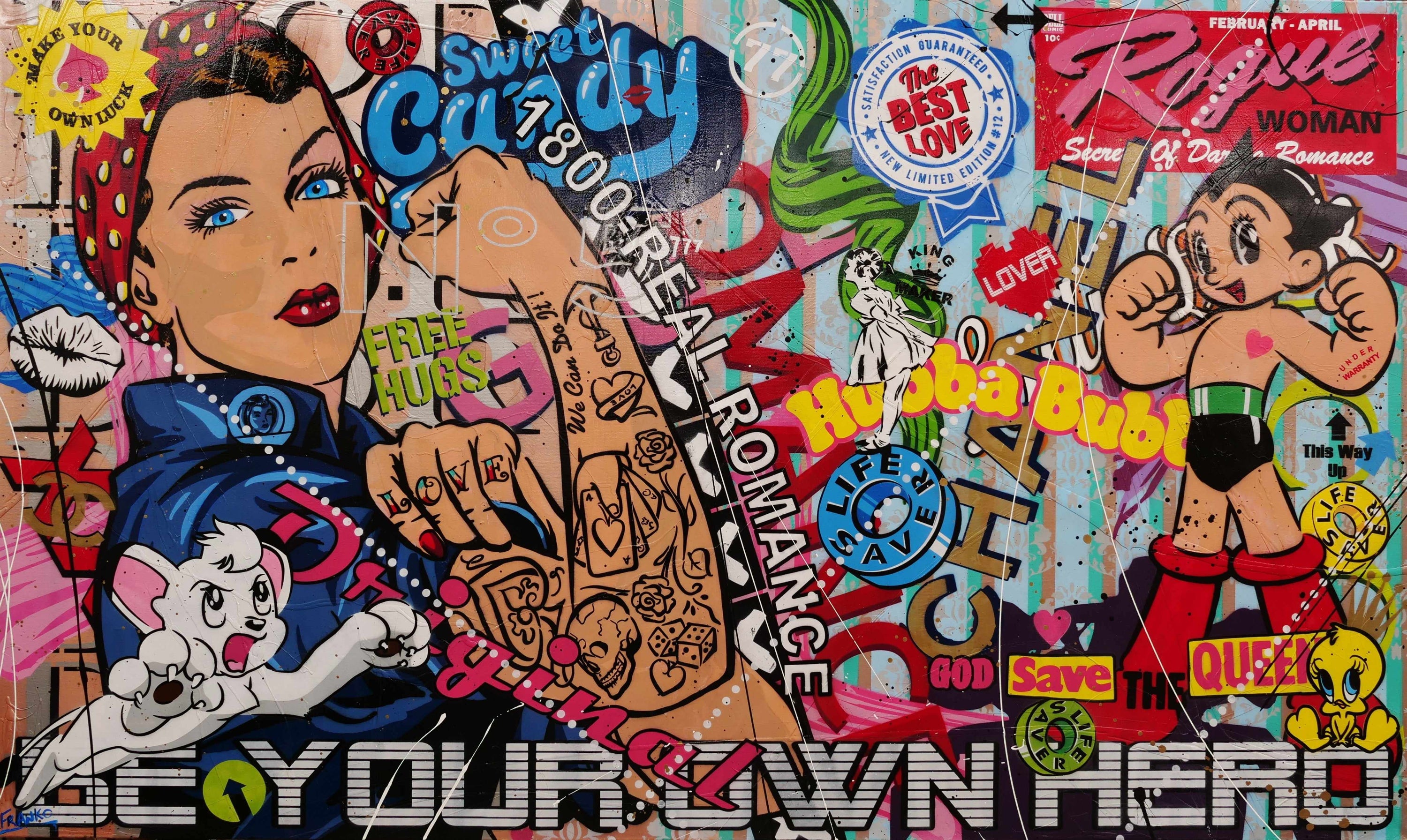 Be Your Own Hero - Rosie 250cm x 150cm Rosie The Riveter Textured Urban Pop Art Painting (SOLD)-Urban Pop Art-Franko-[Franko]-[Australia_Art]-[Art_Lovers_Australia]-Franklin Art Studio