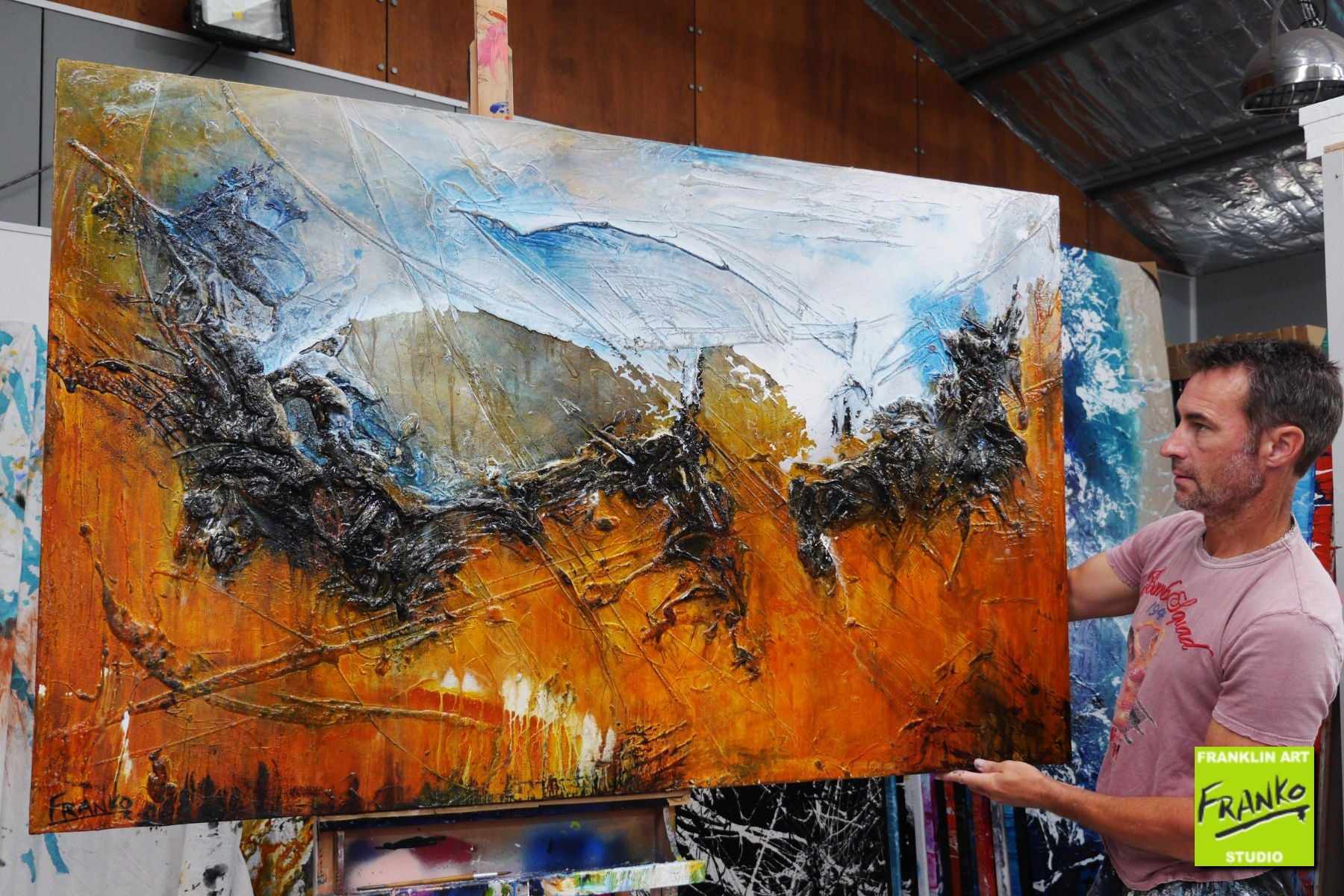 Beach Pool 160cm x 100cm Blue Sienna Textured Abstract Painting (SOLD)-Abstract-[Franko_Artist]-[The_Block]-[Dream_Homes]-[ideas]- [Grand_Designs]-Franklin Art Studio